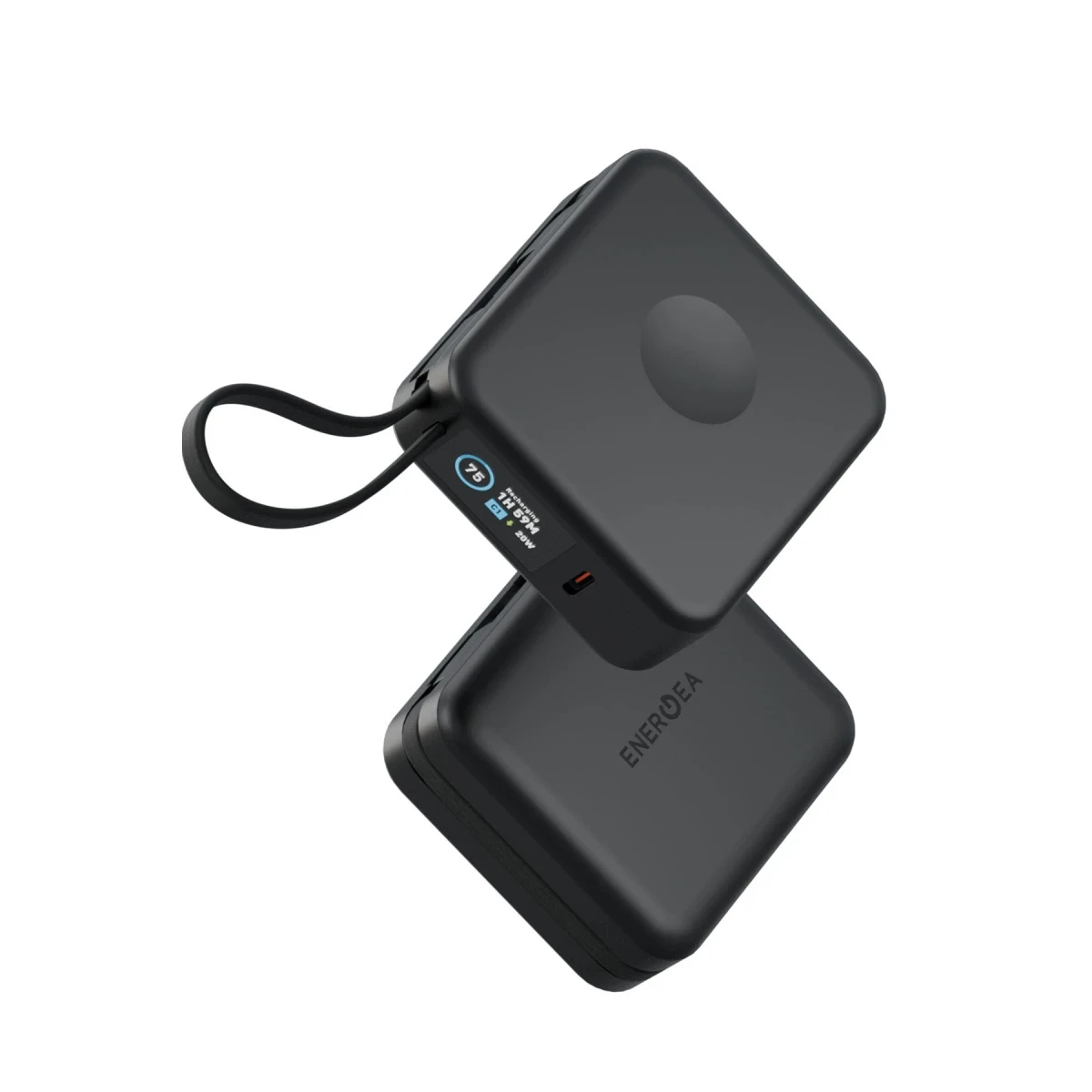 Energea MagPac Mini Plus Dijital Göstergeli 10.000 mAh 2 Adet 20W Type-C Kablolu 1 Adet 20W Type-C ve 15W Kablosuz Şarj Çıkışlı PD Hızlı Şarj Magsafe Powerbank - Siyah