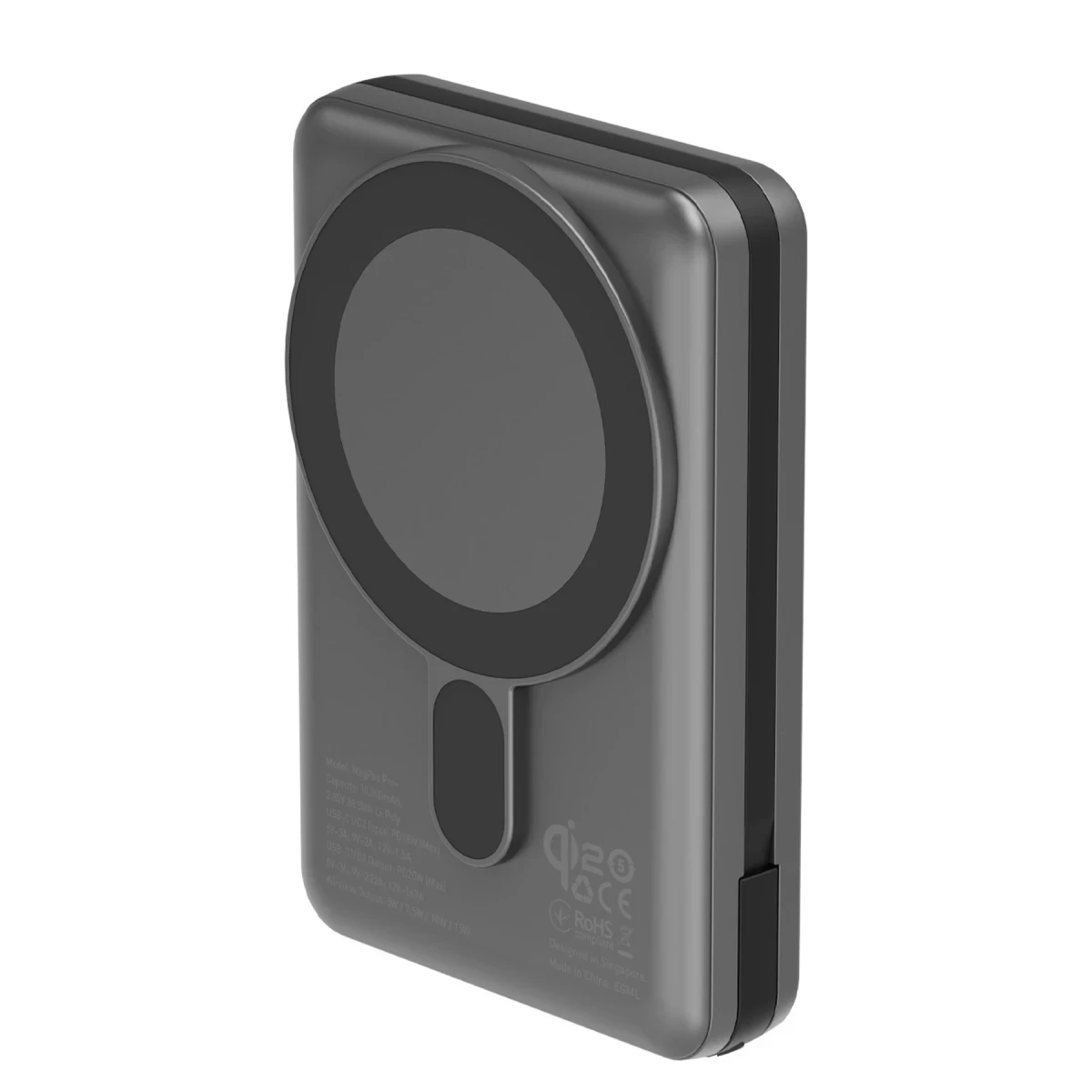 Energea MagPac Pro Plus Qi2 10.000mAh 1 Adet 20W Type-C 1 Adet 20W Type-C Kablo ve 15W Kablosuz Şarj Çıkışlı PD Hızlı Şarj Magsafe Powerbank - Koyu Gri