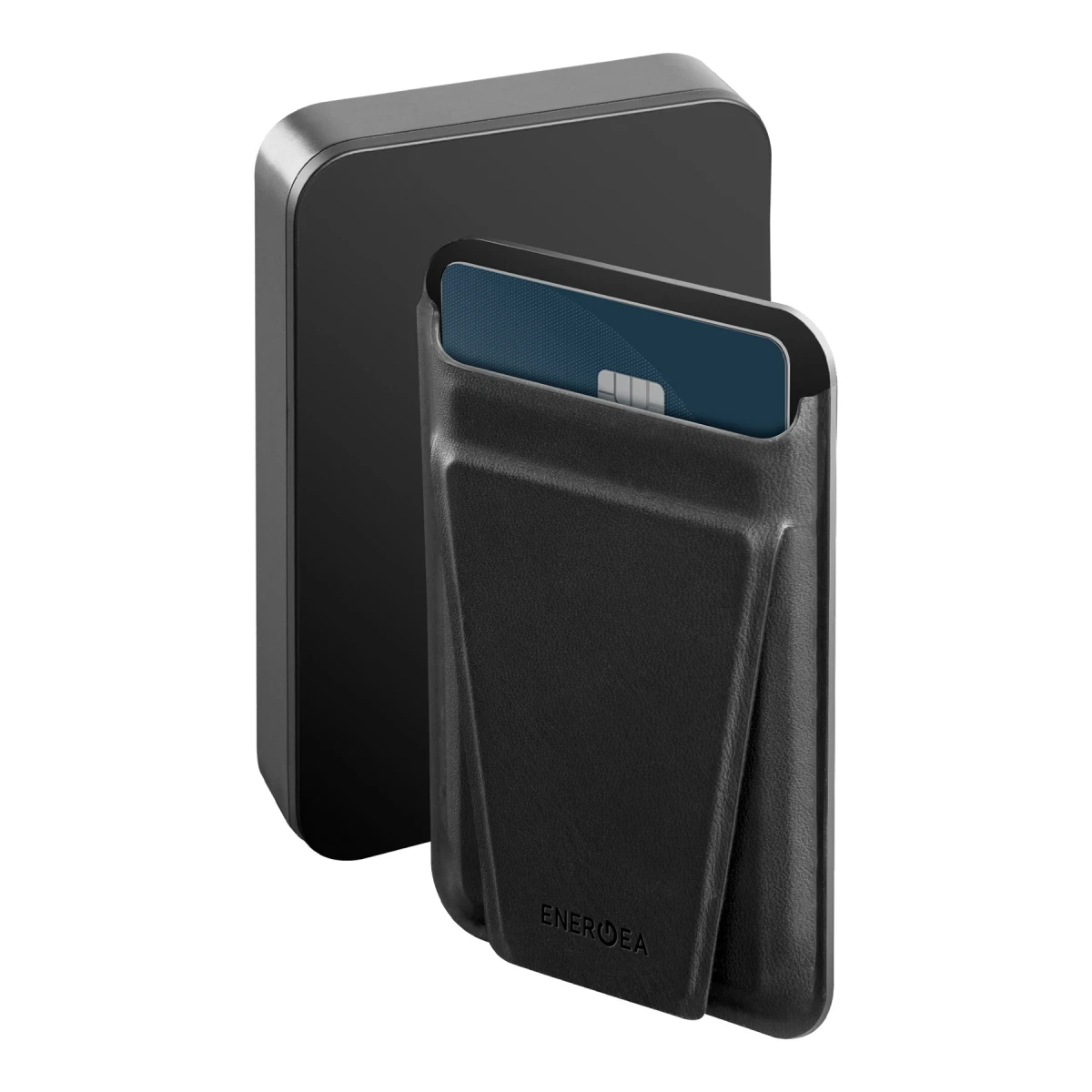 Energea MagWallet Card 10K 10.000 mAh 20W Type-C ve 15W Kablosuz Şarj Çıkışlı Ekstra Stant Özellikli Magsafe Kartlıklı PD Hızlı Şarj Magsafe Powerbank - Koyu Gri