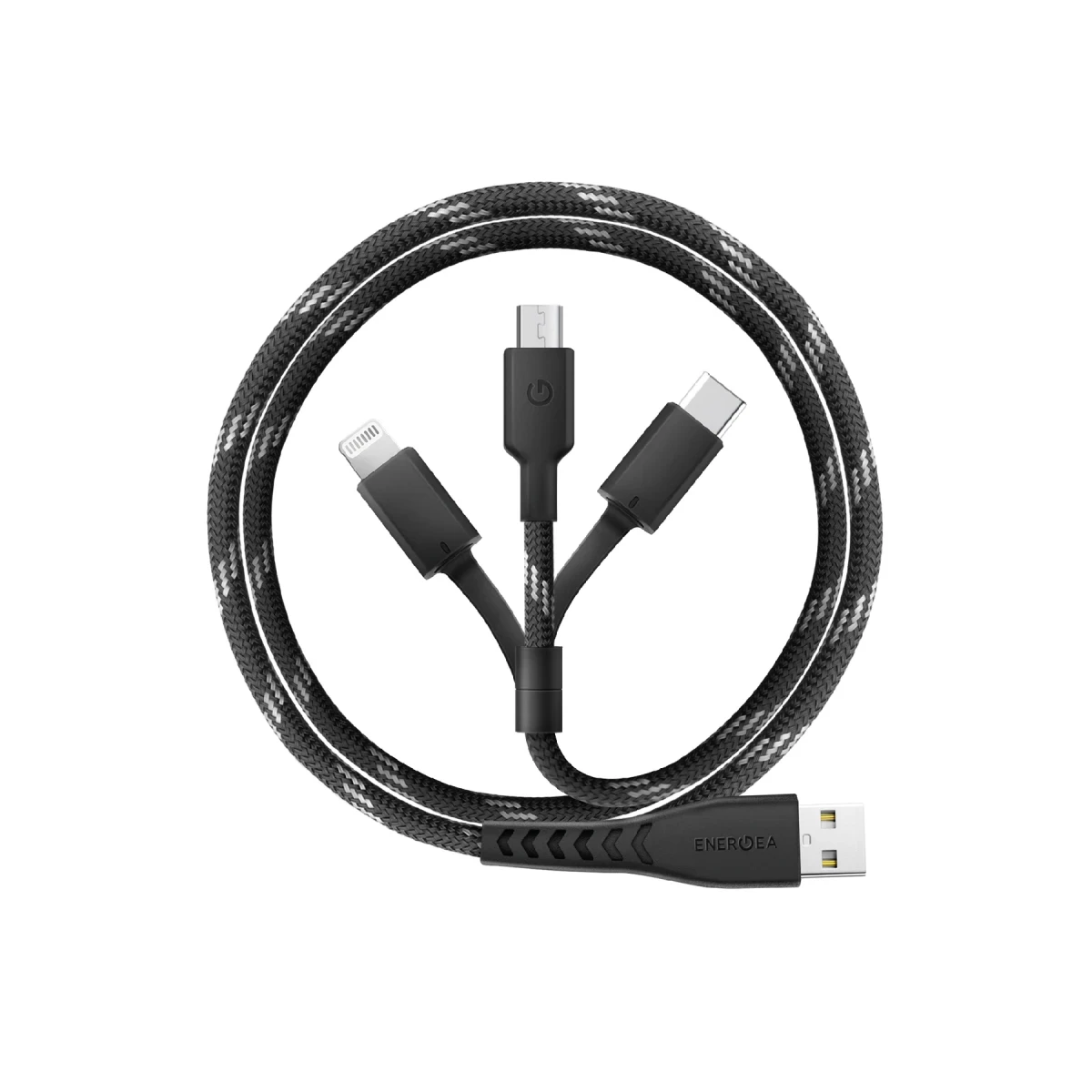 Energea C89 NyloFlex 3in1 1.5M 3A USB to Type-C / Lightning / Micro Hızlı Şarj Kablo - Siyah