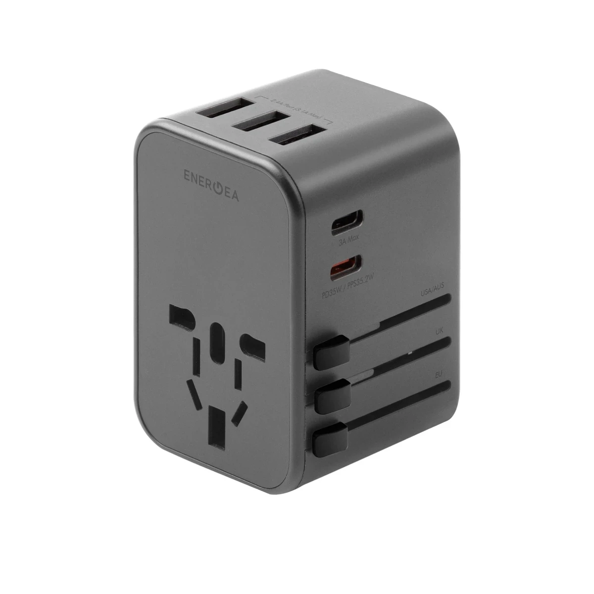 Energea TravelWorld 35 Universal 1 Adet 35W Type-C 1 Adet 15W Type-C ve 3 Adet 12W USB Çıkışlı PD Hızlı Şarj Aleti - Koyu Gri