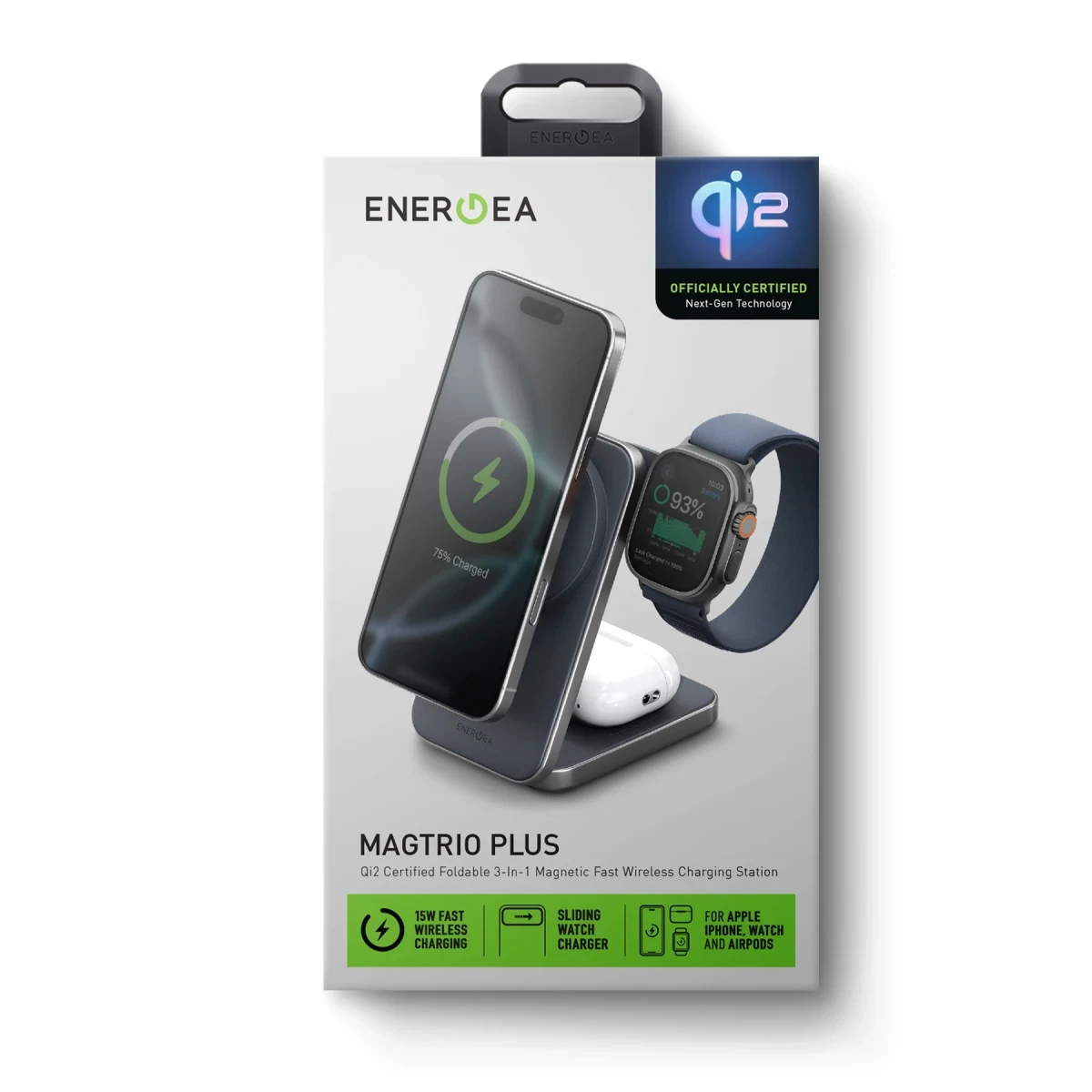 Energea MagTrio Plus 3in1 Katlanabilir 15W Telefon Saat Airpods Masaüstü Hızlı Şarj Standı - Gold