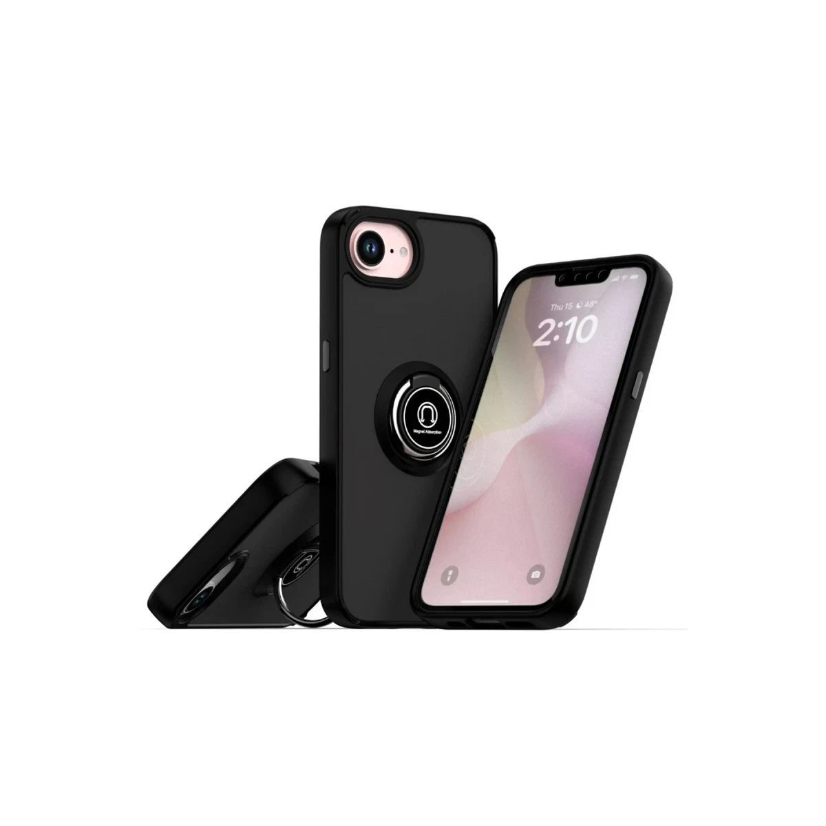 Newface Apple iPhone 16E Kılıf Montreal Yüzüklü Silikon Kapak - Siyah — görsel 2