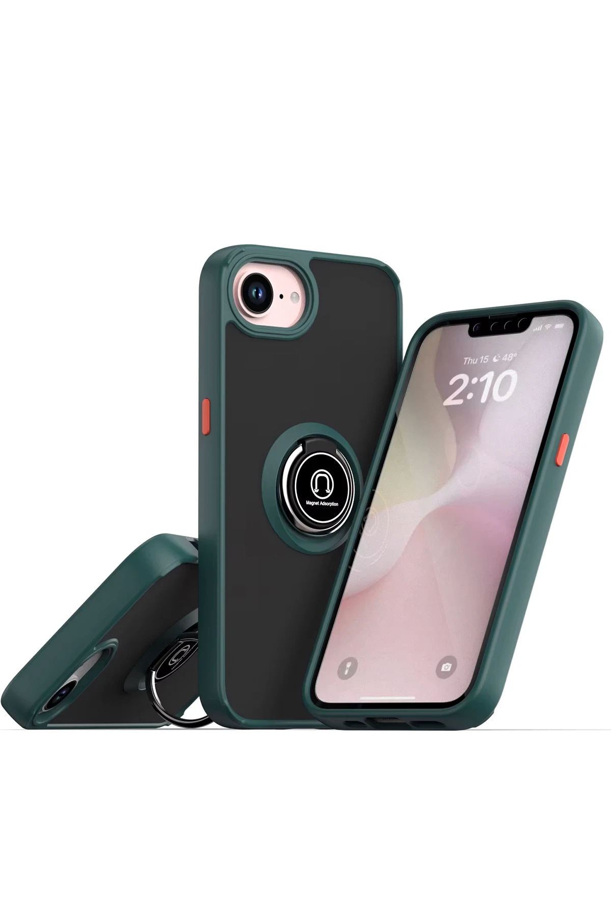 Newface iPhone 16E Kılıf Montreal Yüzüklü Silikon Kapak - Yeşil