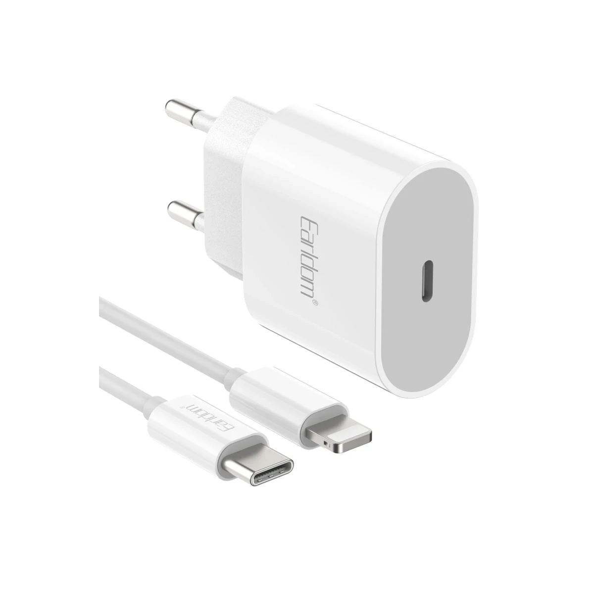 Earldom EU42L 20W Type-C Çıkışlı Ekstra Type-C to Lightning Kablolu PD Hızlı Şarj Cihazı - Beyaz