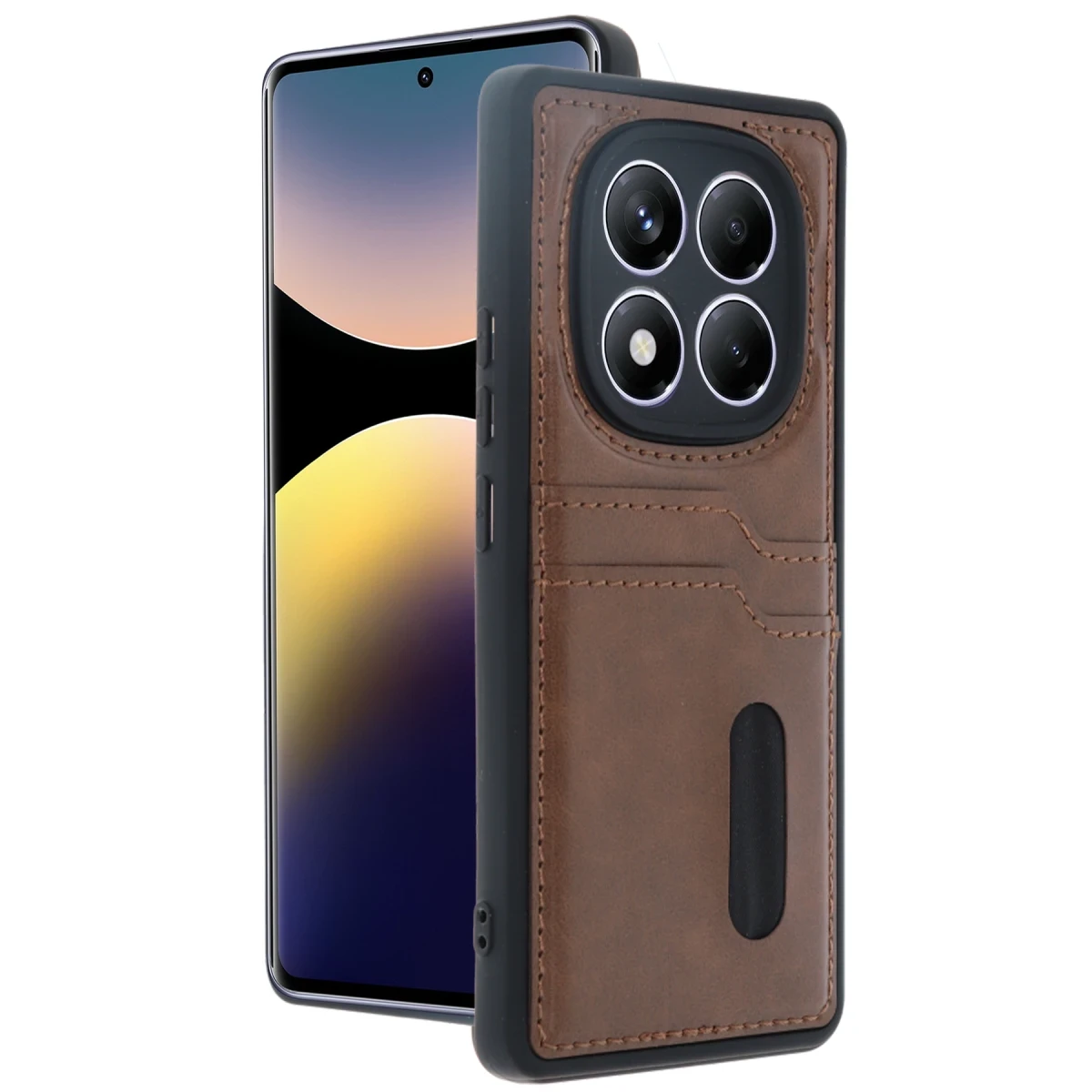 Xiaomi Redmi Note 14 Pro 5G Kılıf Sara Kartvizitli Deri Kılıf - Taba