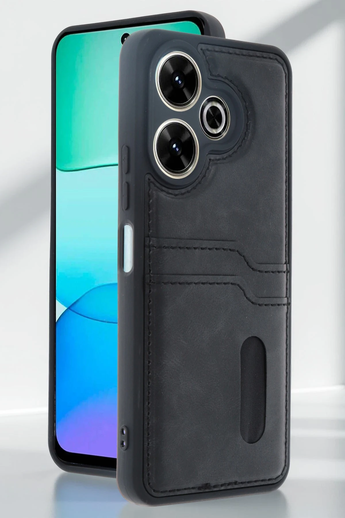 Newface Xiaomi Redmi 13 4G Kılıf Sara Kartvizitli Deri Kılıf - Koyu Yeşil