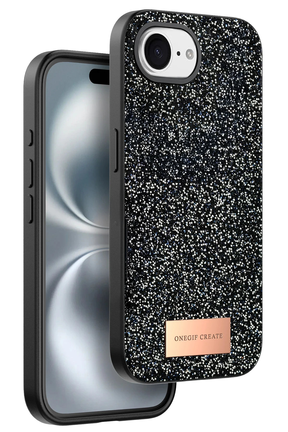 Onegif Apple iPhone 16E Bright Simli Kapak - Siyah