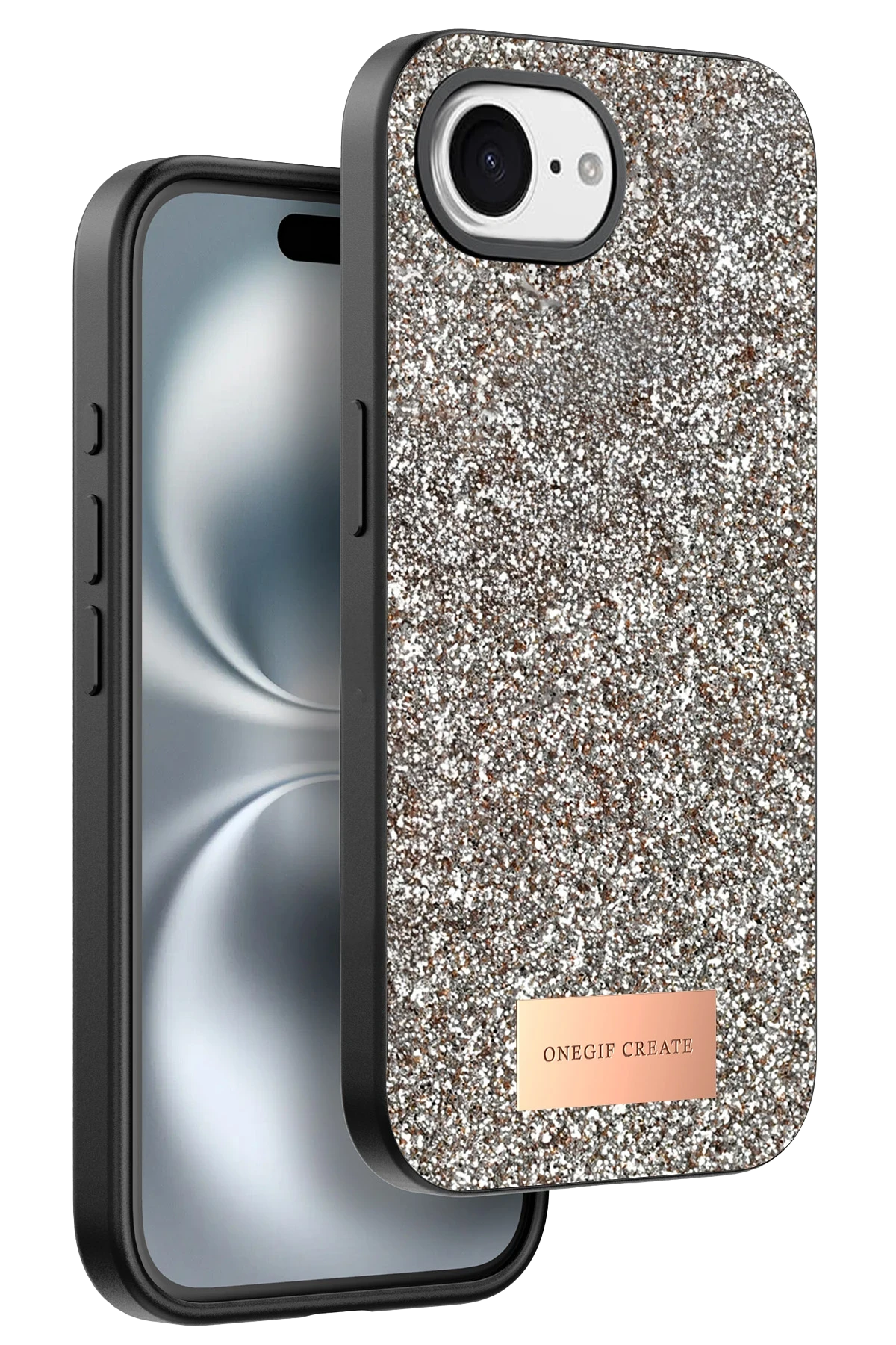 Onegif Apple iPhone 16E Bright Simli Kapak - Gold