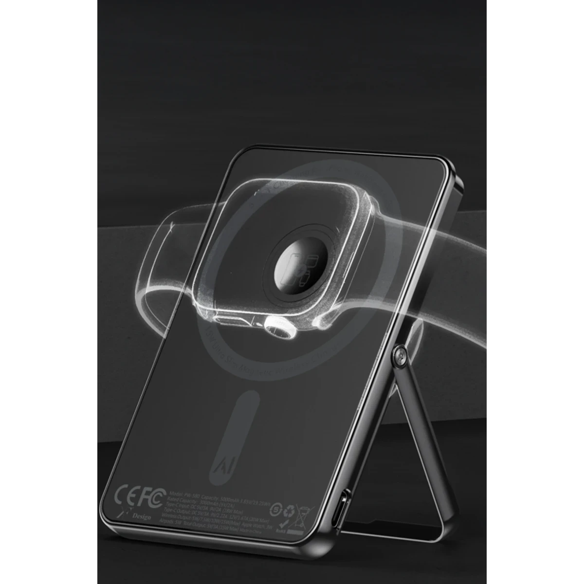 Newface PW580 5.000 mAh 20W Type-C 15W Kablosuz Şarj 3W Saat Şarj ve 5W Kulaklık Şarj Destekli PD Hızlı Şarj Magsafe Powerbank - Siyah — görsel 5