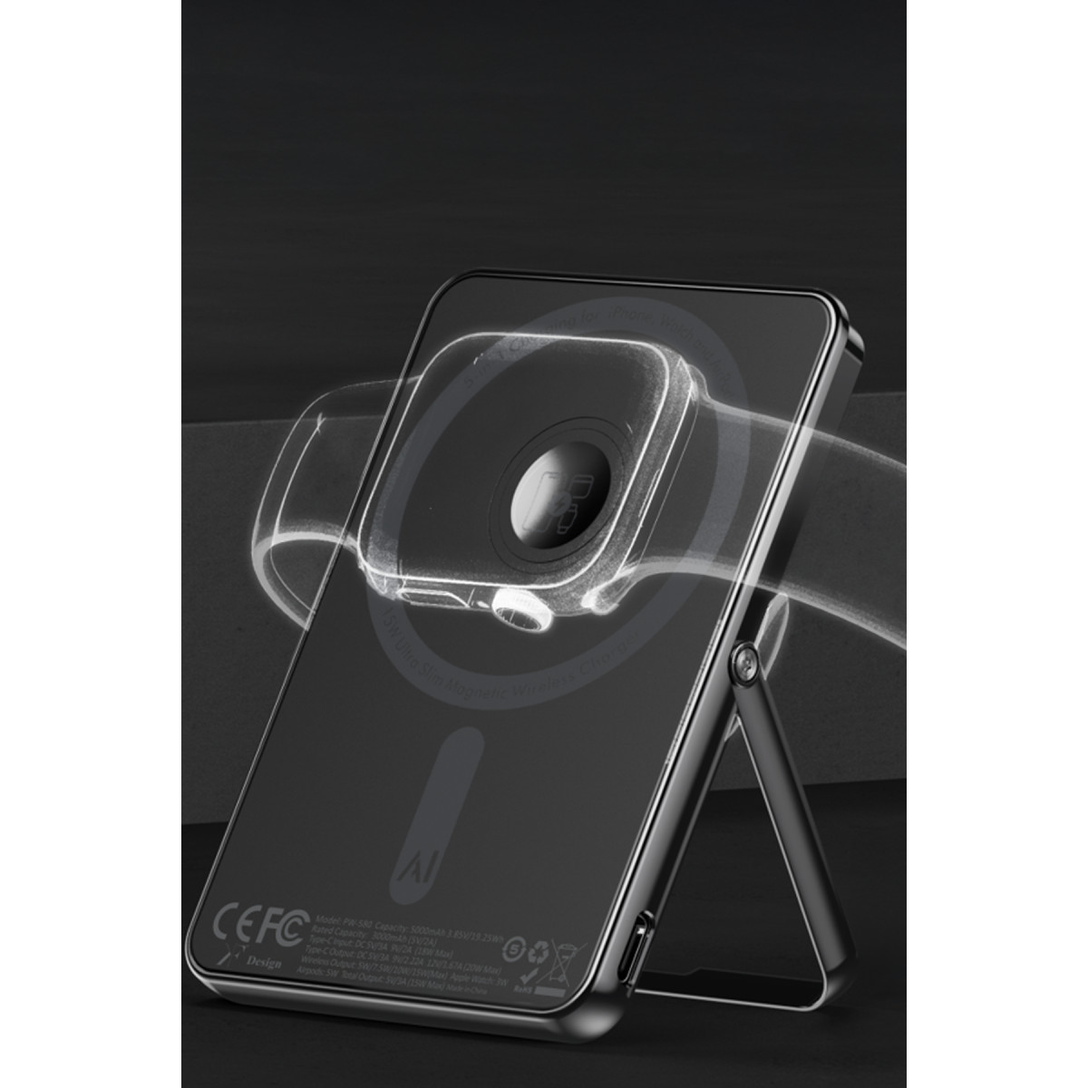 Newface PW580 5.000 mAh 20W Type-C 15W Kablosuz Şarj 3W Saat Şarj ve 5W Kulaklık Şarj Destekli PD Hızlı Şarj Magsafe Powerbank - Siyah — görsel 8