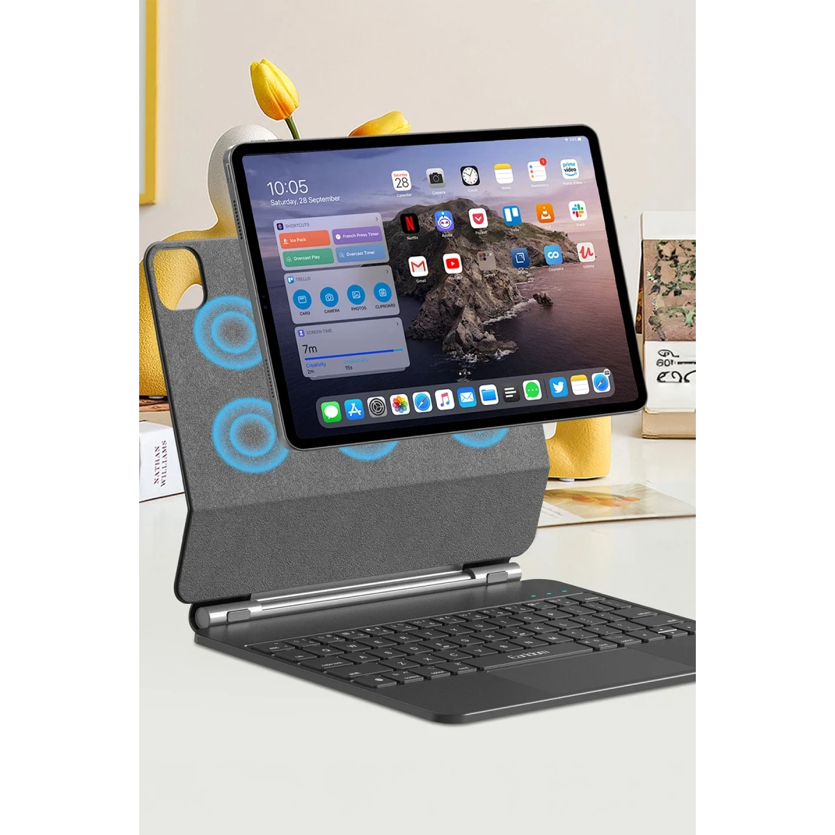 Earldom Apple KB8 iPad Air 4 10.9 Kablosuz Klavyeli Tablet Kılıfı - Siyah