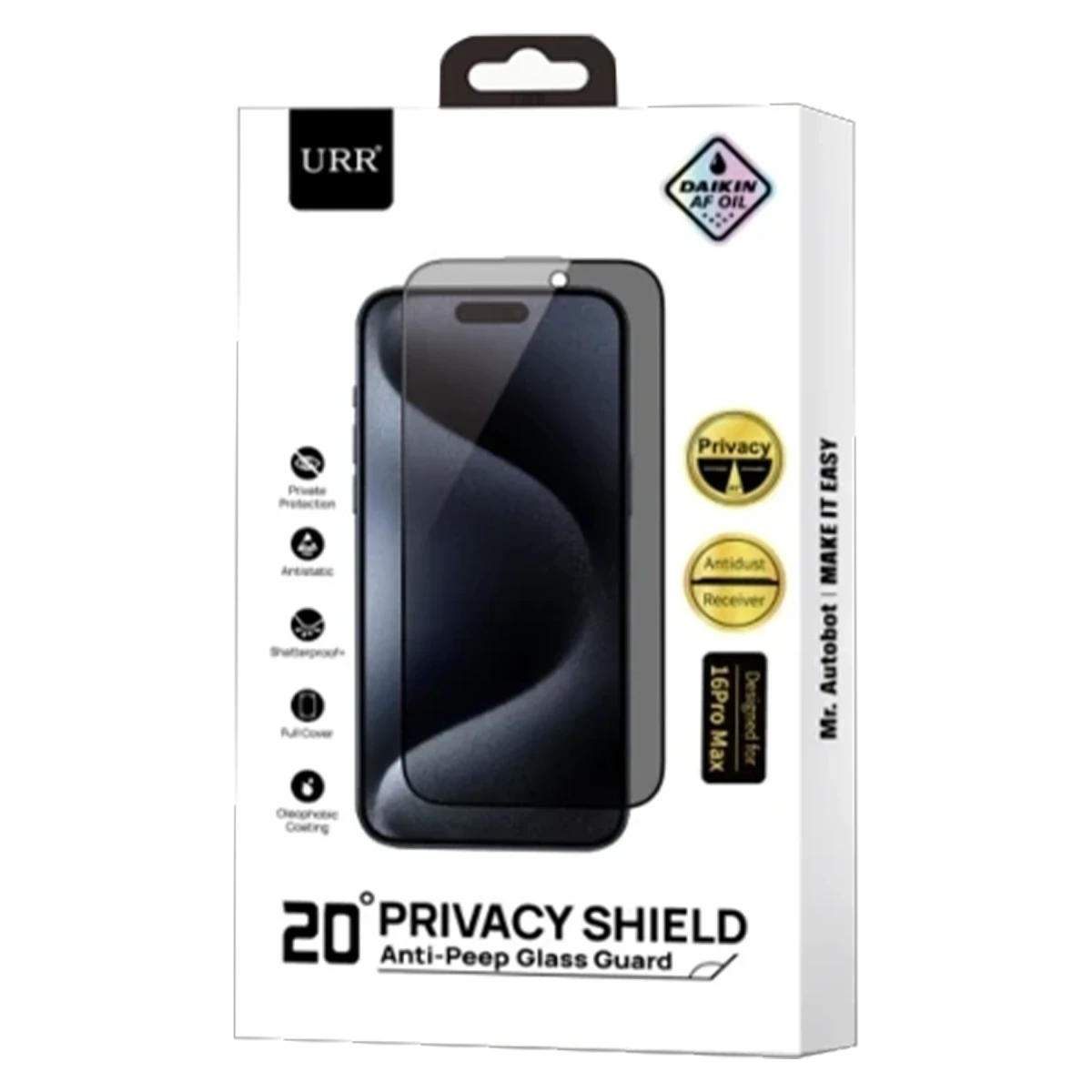 URR Apple iPhone 16 Plus HD Privacy Cam Ekran Koruyucu - Siyah