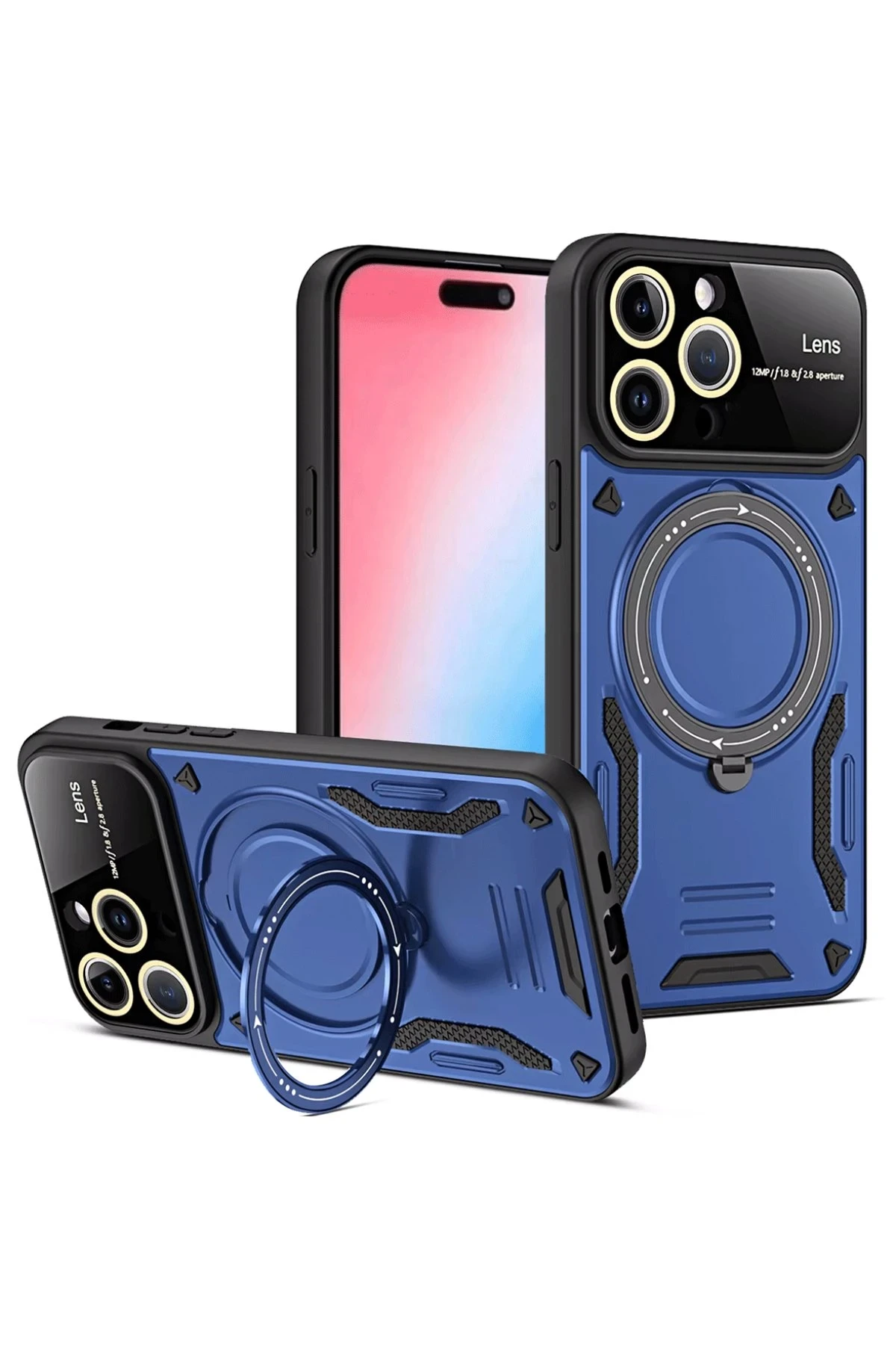 Newface iPhone 15 Pro Max Joy Lens Standlı Kapak - Lacivert