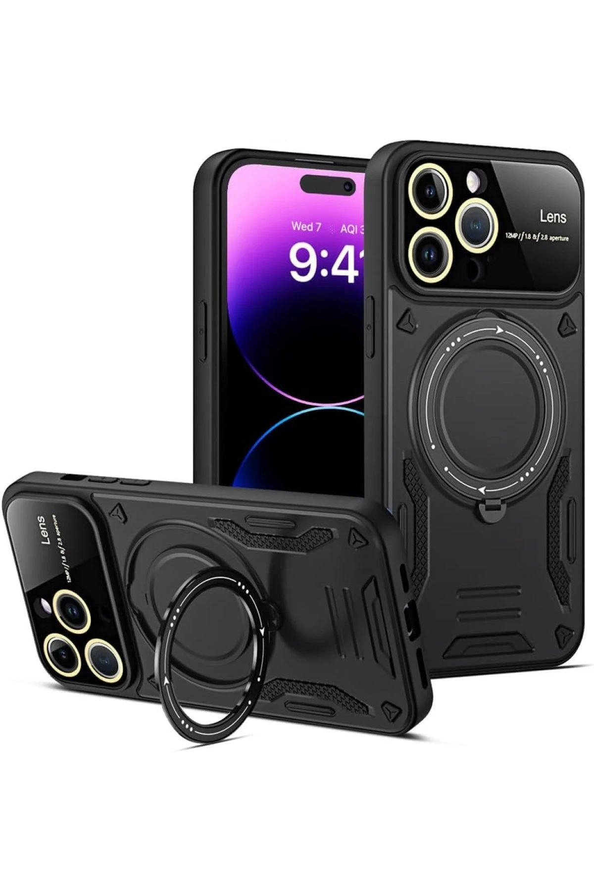 Newface Apple iPhone 15 Pro Max Joy Lens Standlı Kapak - Siyah