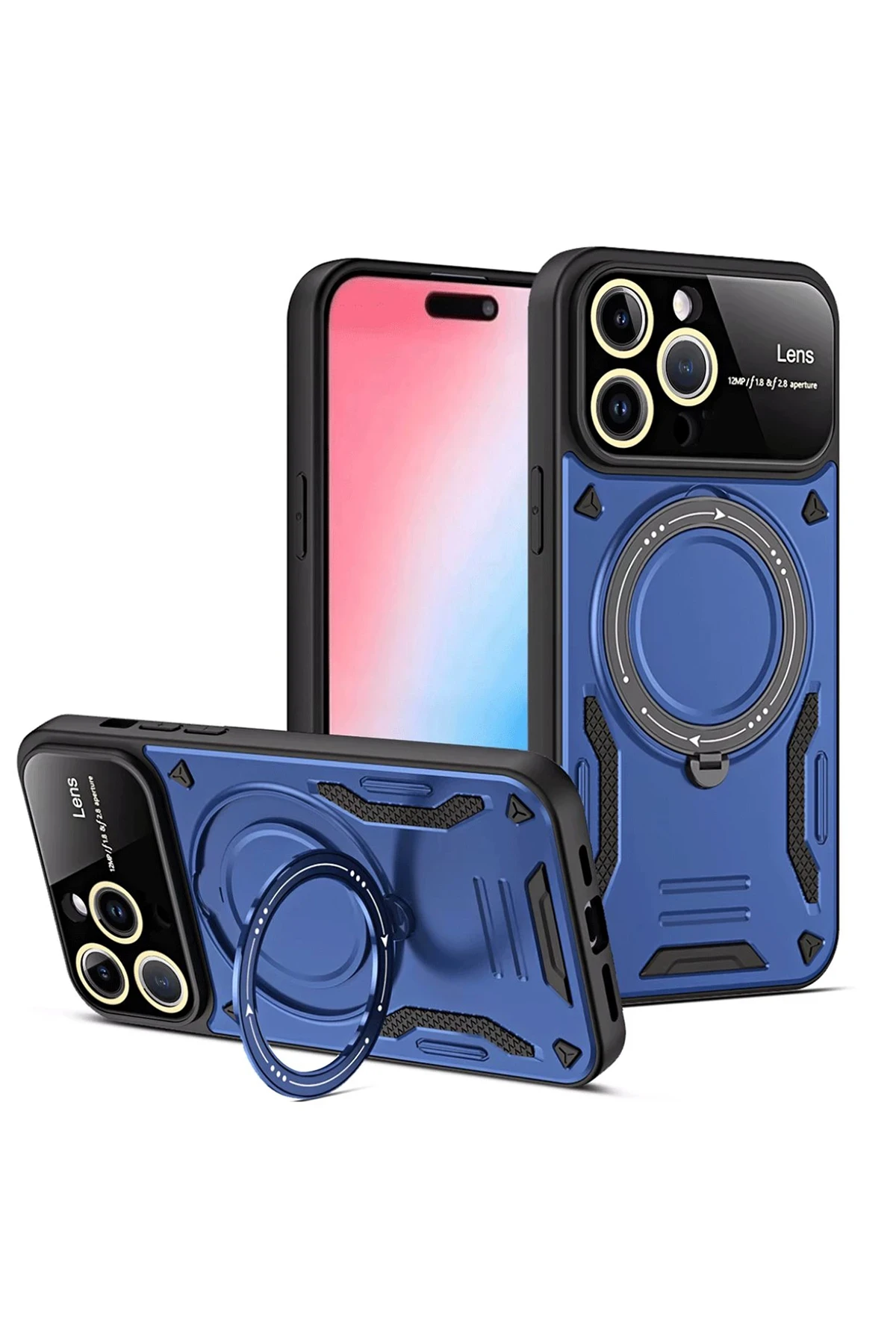 Newface iPhone 15 Pro Joy Lens Standlı Kapak - Lacivert