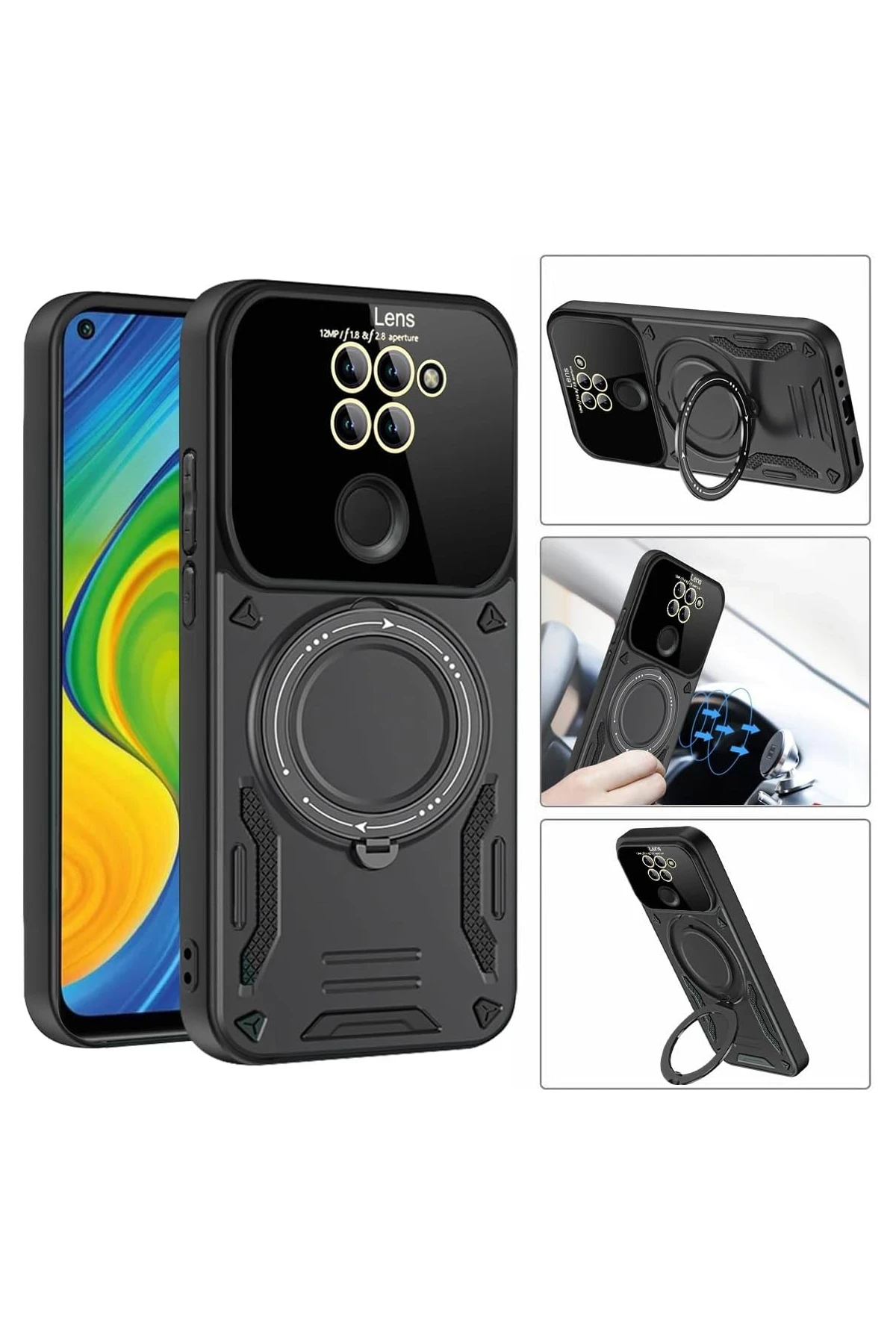 Newface Xiaomi Redmi Note 9 Joy Lens Standlı Kapak - Siyah — görsel 2