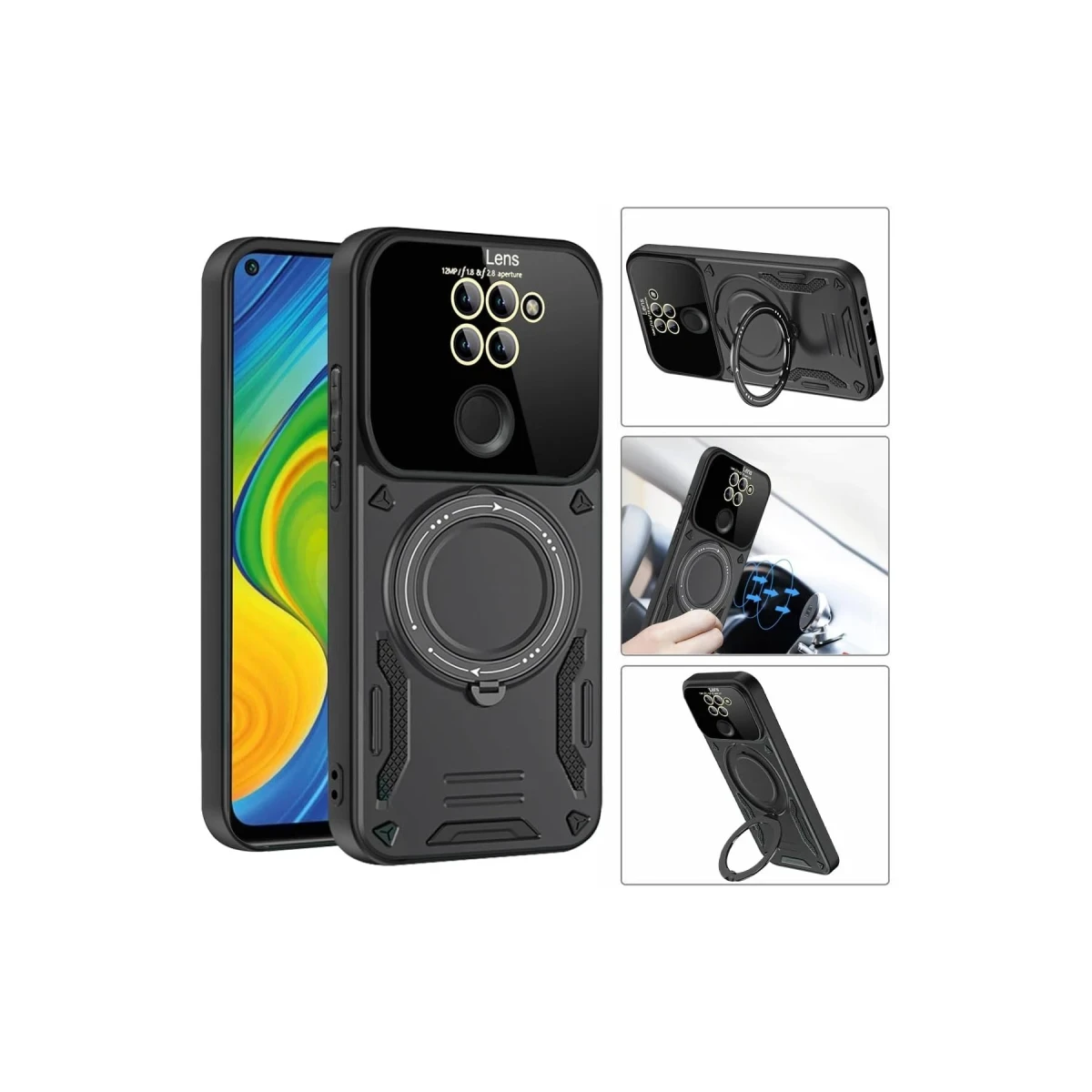 Newface Xiaomi Redmi Note 9 Joy Lens Standlı Kapak - Siyah — görsel 5