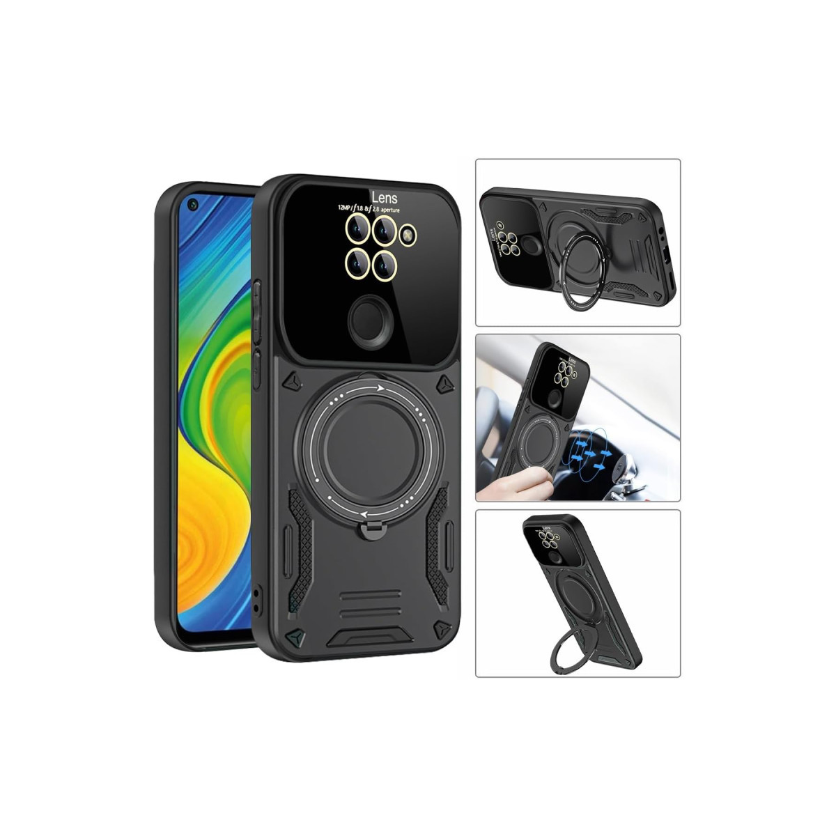Newface Xiaomi Redmi Note 9 Joy Lens Standlı Kapak - Siyah — görsel 8