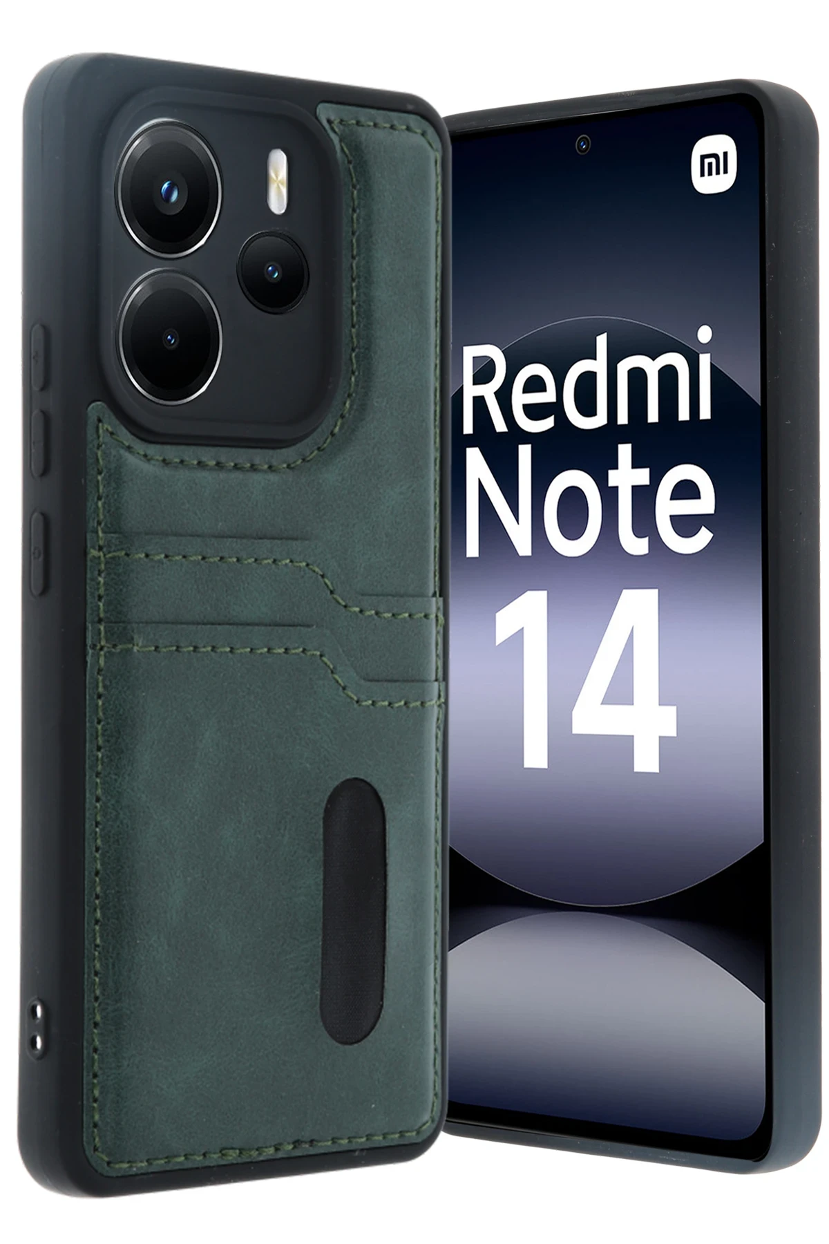 Newface Xiaomi Redmi Note 14 4G Kılıf Sara Kartvizitli Deri Kılıf - Koyu Yeşil