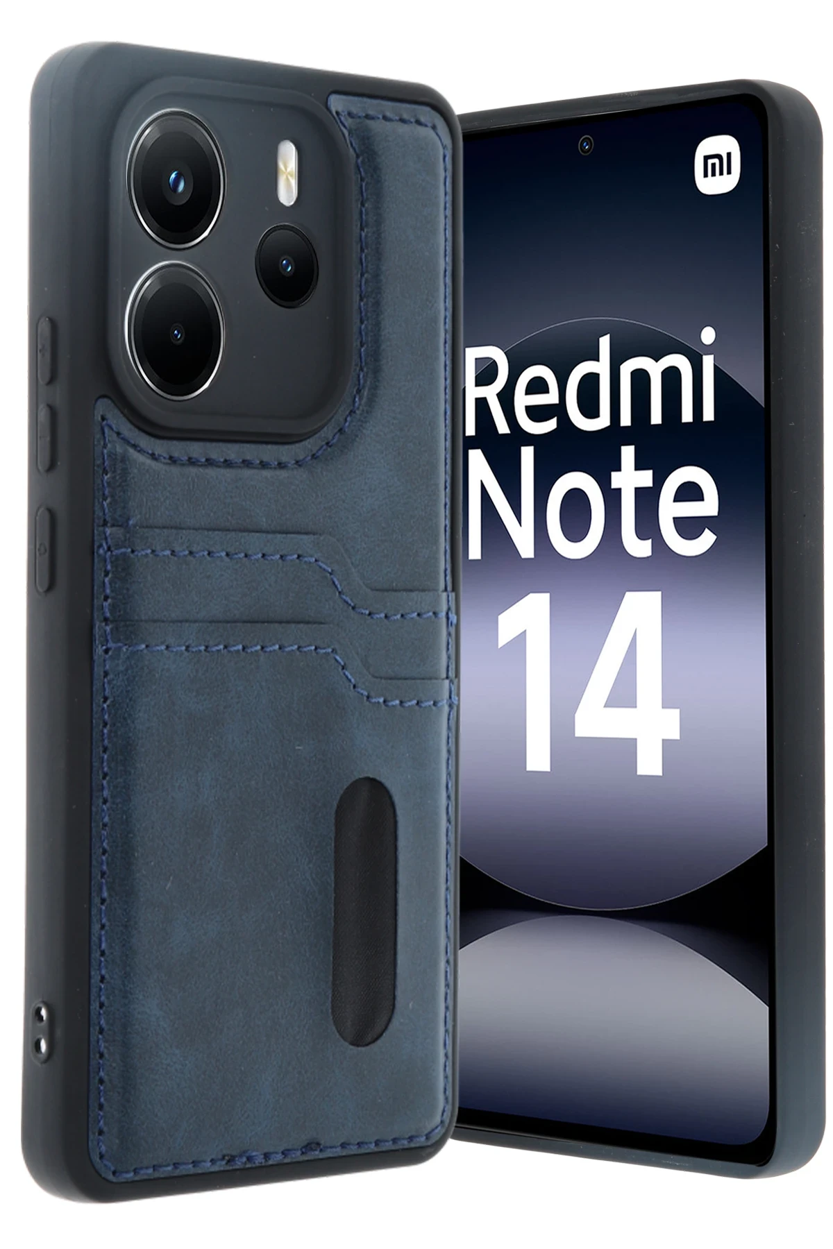 Newface Xiaomi Redmi Note 14 4G Kılıf Sara Kartvizitli Deri Kılıf - Lacivert