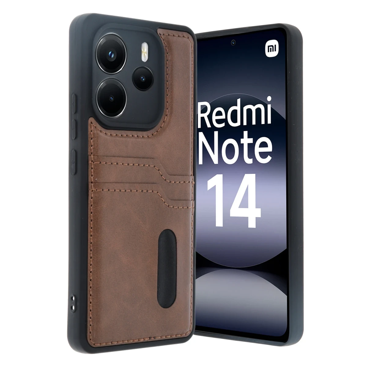 Newface Xiaomi Redmi Note 14 4G Kılıf Sara Kartvizitli Deri Kılıf - Taba