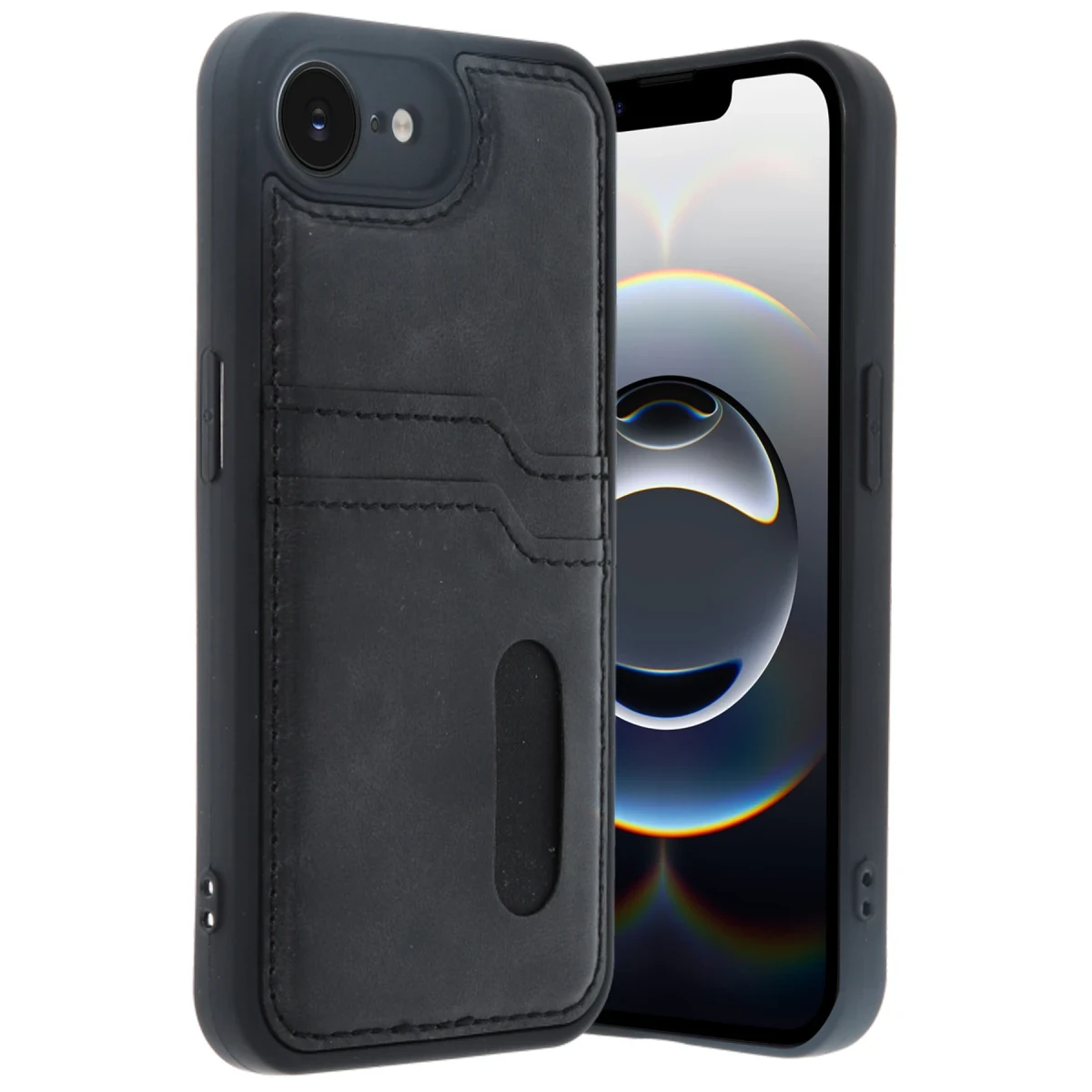 Newface Apple iPhone 16E Kılıf Sara Kartvizitli Deri Kılıf - Siyah — görsel 3