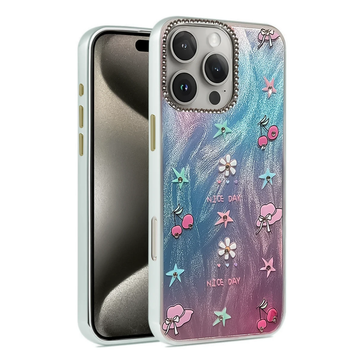 Newface Apple iPhone 16 Pro Kılıf Blade Aynalı Desenli Kapak - Desen 4