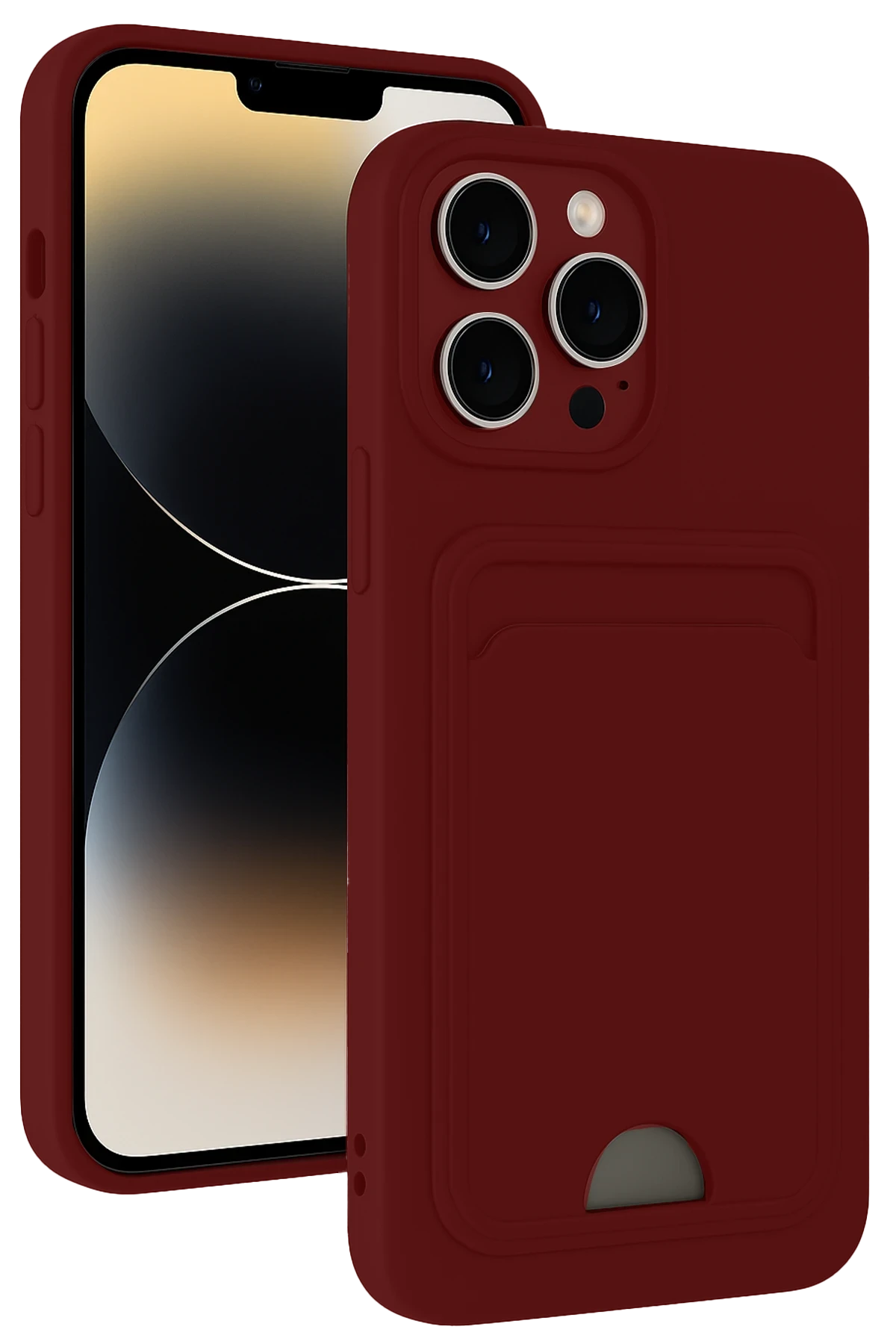 Newface iPhone 15 Pro Kılıf Kelvin Kartvizitli Silikon - Bordo