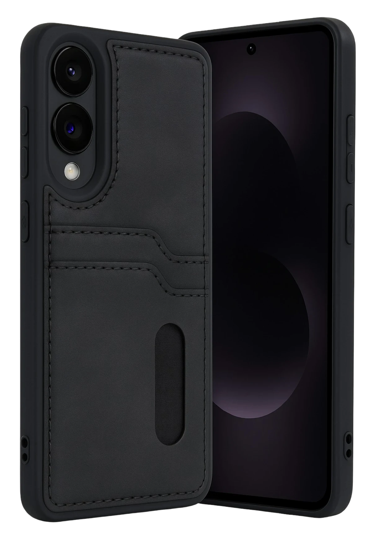 Newface Samsung Galaxy S25 Edge Sara Kartvizitli Deri Kılıf - Siyah
