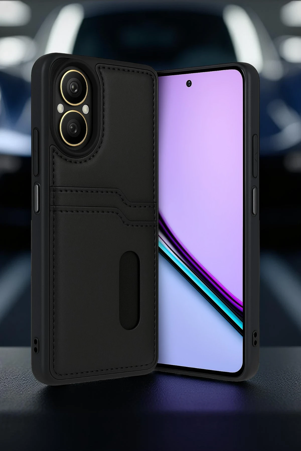 Newface Realme 12 Lite Kılıf Sara Kartvizitli Deri Kılıf - Siyah — görsel 2