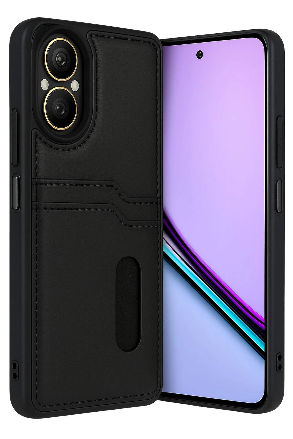 Newface Realme 12 Lite Kılıf Sara Kartvizitli Deri Kılıf - Siyah