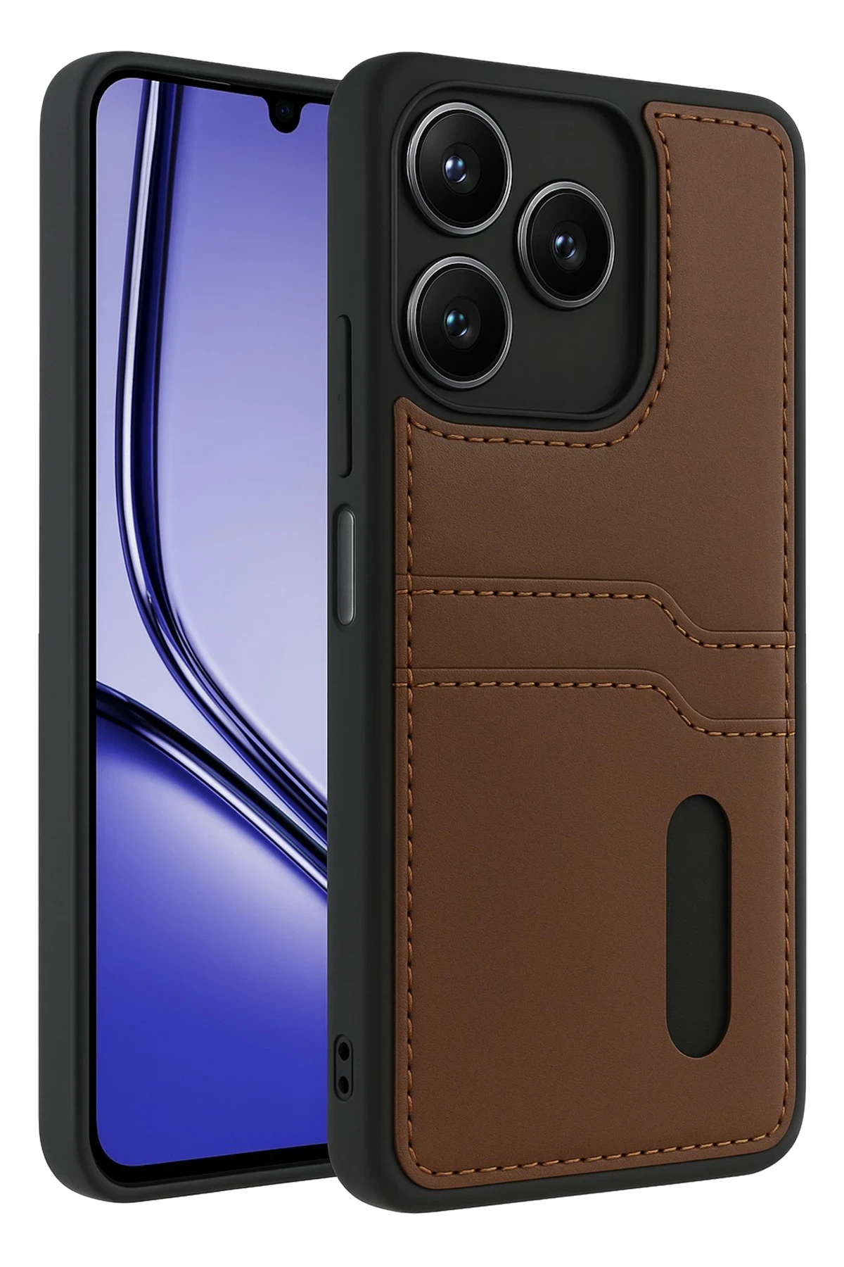 Newface Realme Note 50 4G Kılıf Sara Kartvizitli Deri Kılıf - Taba