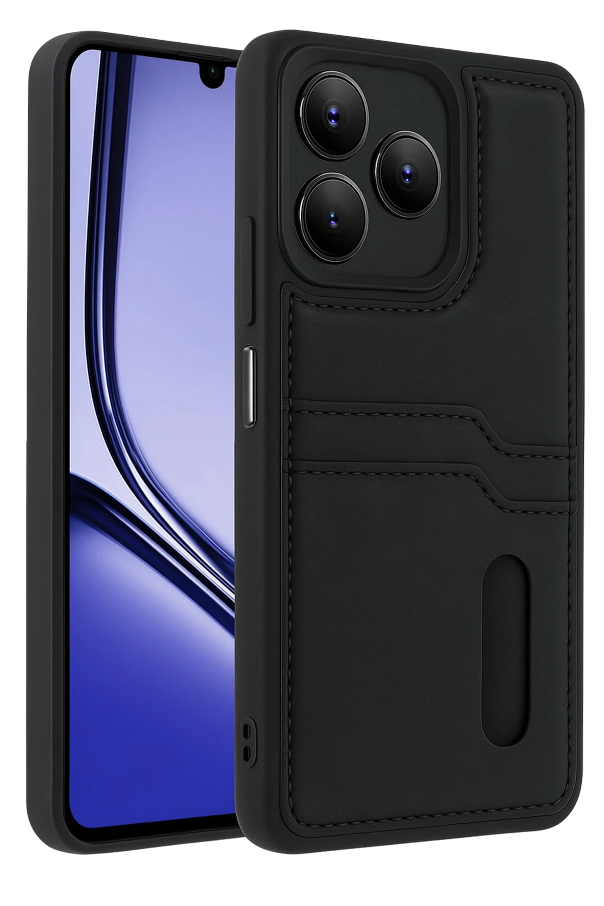 Newface Realme Note 50 4G Kılıf Sara Kartvizitli Deri Kılıf - Siyah