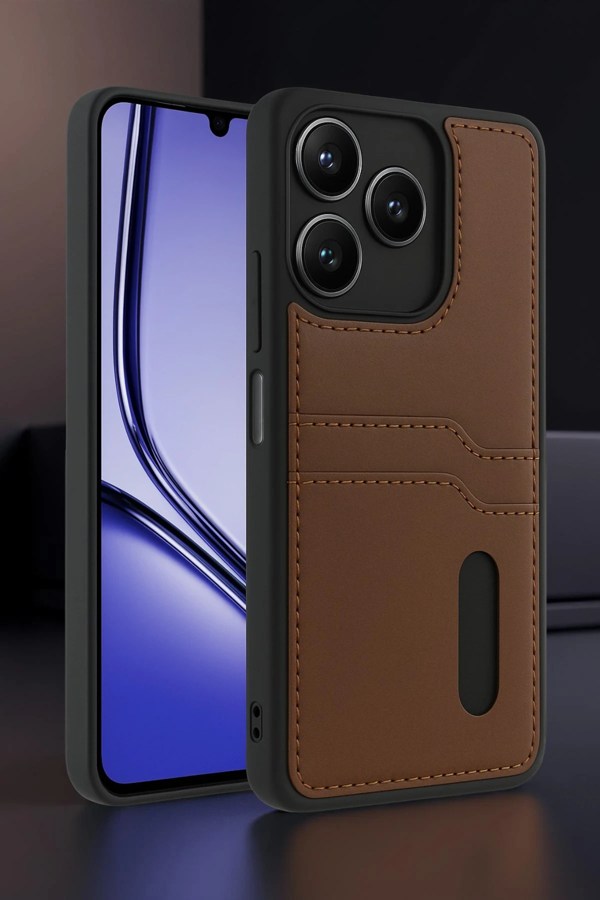 Newface Realme Note 50 4G Kılıf Sara Kartvizitli Deri Kılıf - Siyah