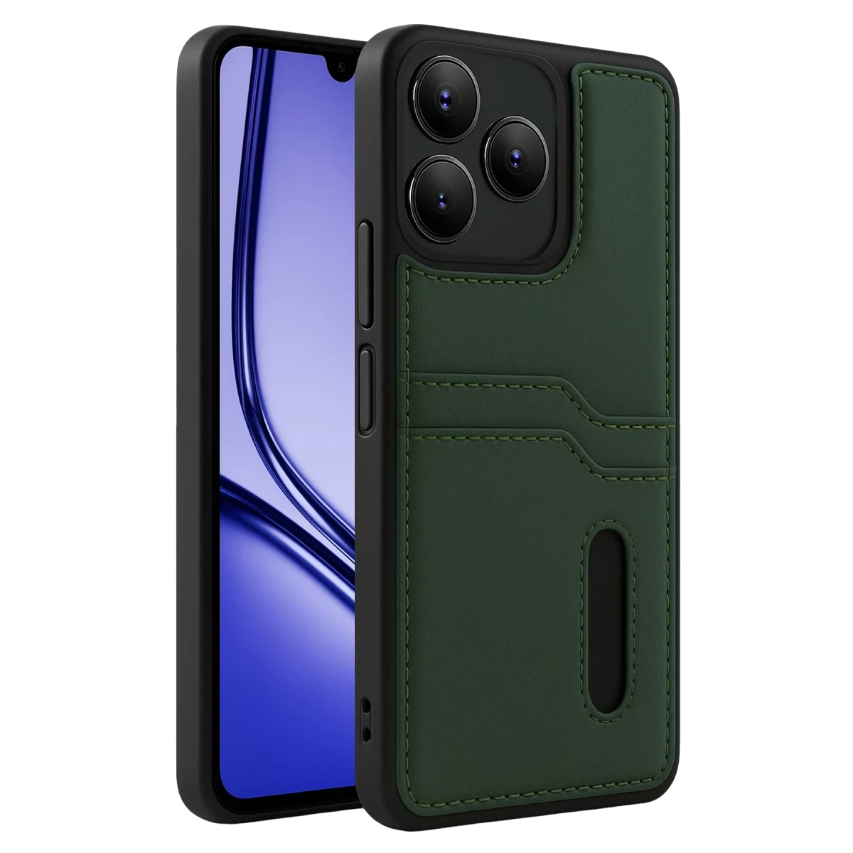 Newface Realme Note 50 4G Kılıf Sara Kartvizitli Deri Kılıf - Koyu Yeşil