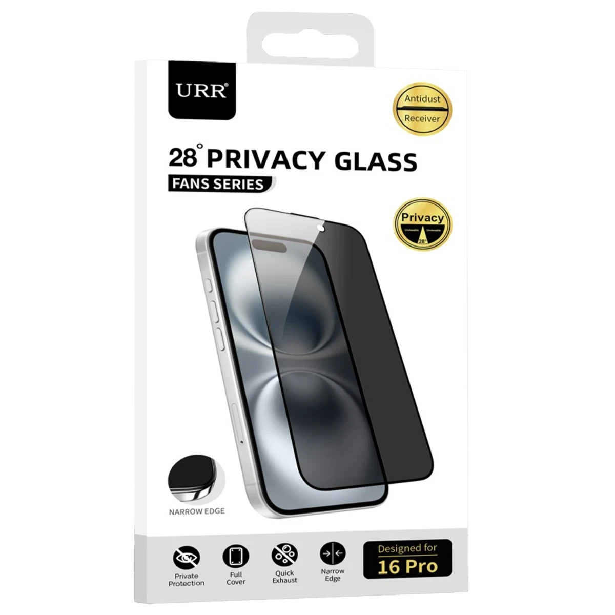 URR Apple iPhone 16 Fans Series Premium Hayalet Cam Ekran Koruyucu - Siyah