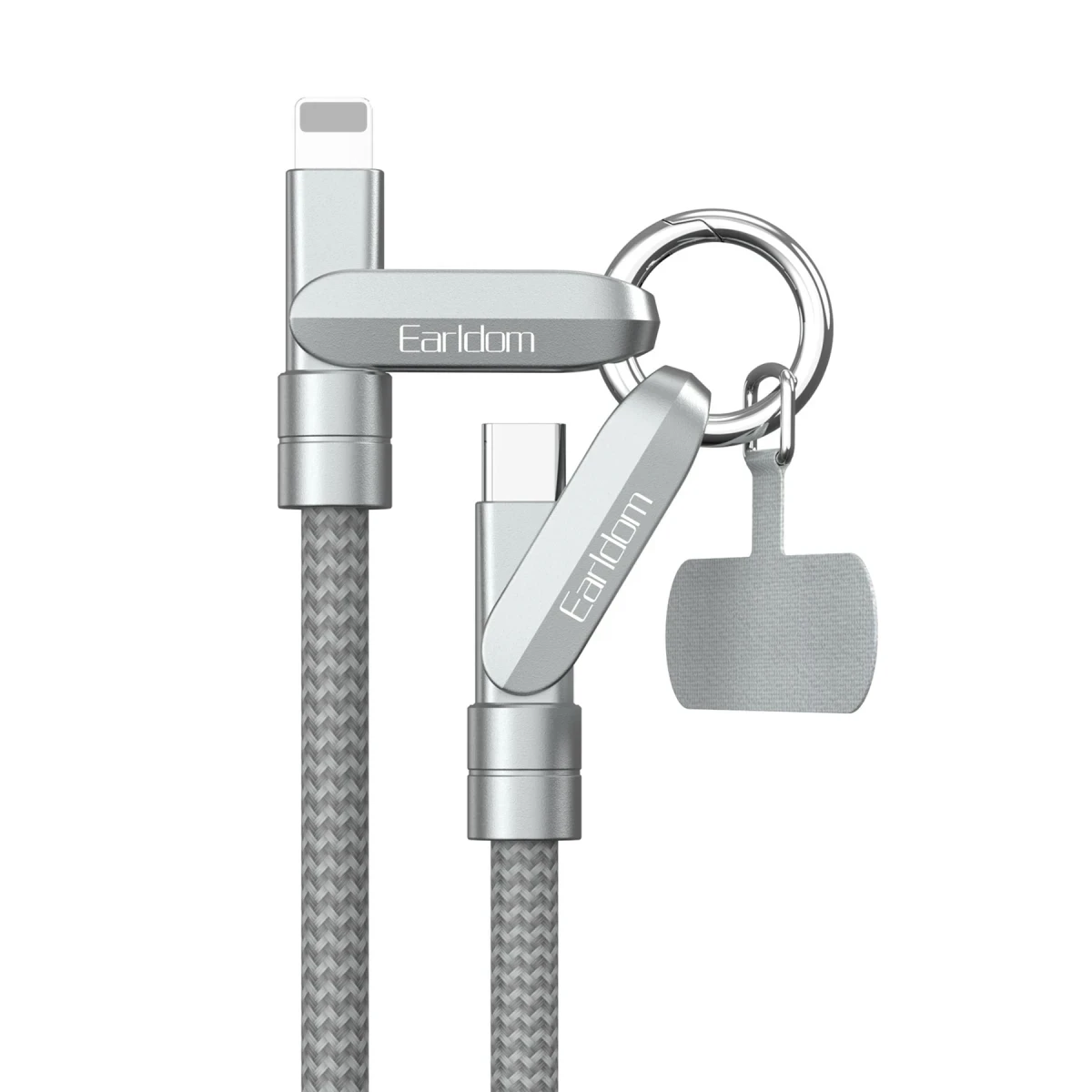 Earldom EC-208CL 1M 27W Type-C to Lightning Ekstra Boyun Askısına Dönüşme Özellikli PD Hızlı Şarj Kablosu - Gümüş