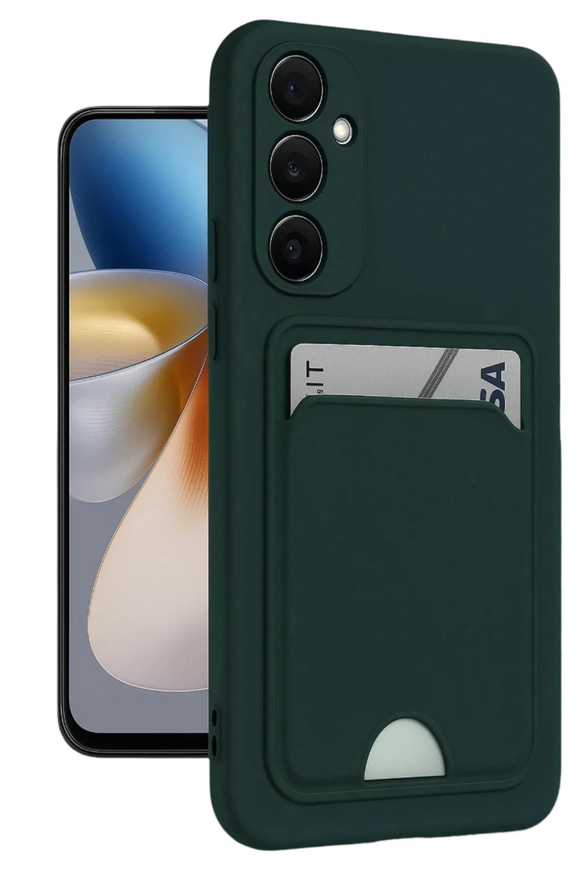 Newface Samsung Galaxy A16 5G Kılıf Kelvin Kartvizitli Silikon - Koyu Yeşil