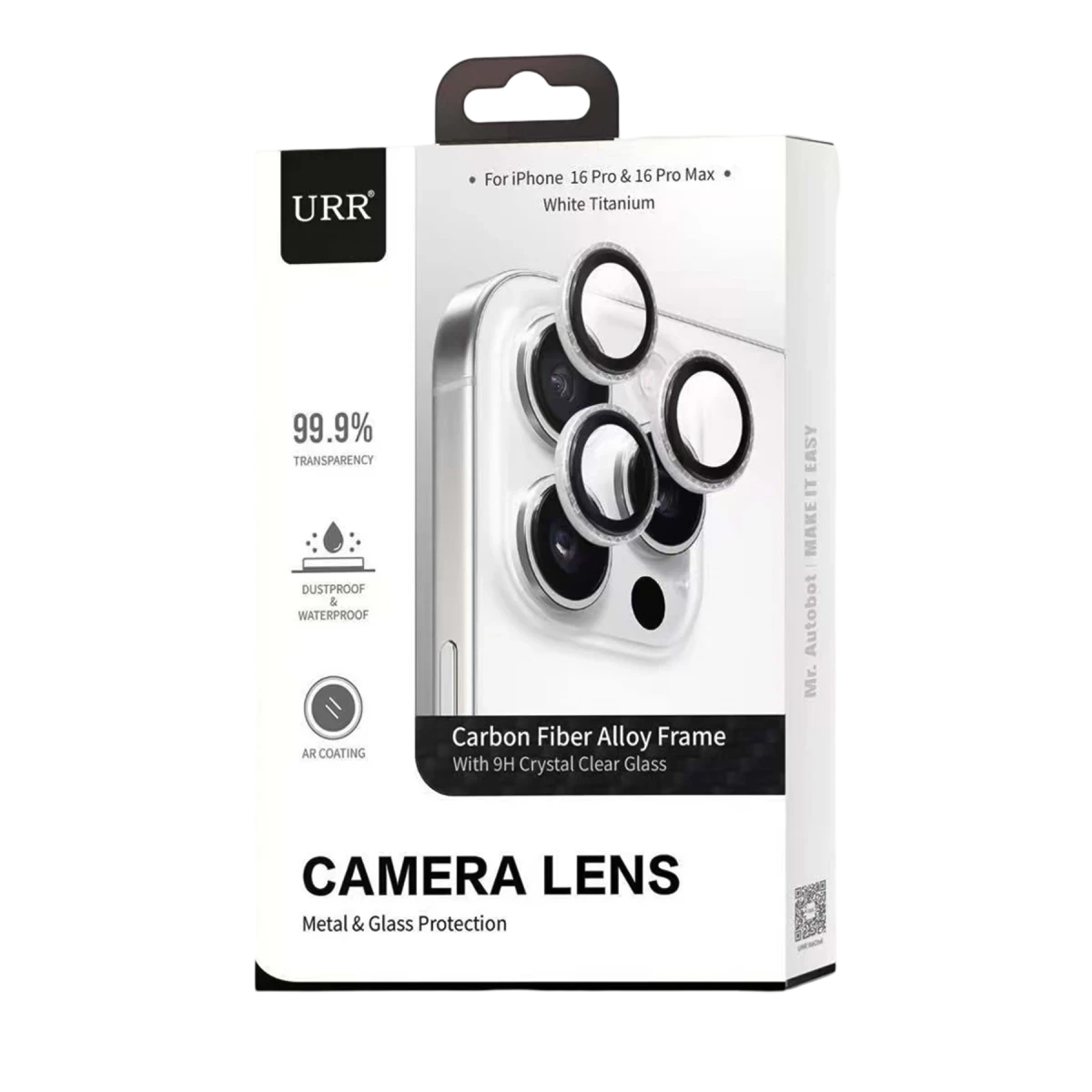 URR Apple iPhone 16 Pro Max Kevlar AR Kamera Lens Koruyucu - Gümüş