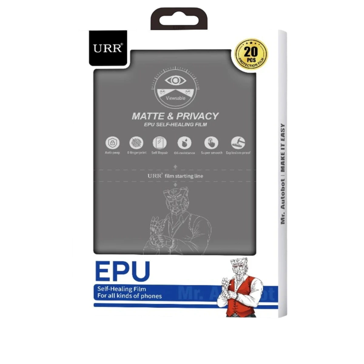 URR EPU Makine Mat Hayalet Seramik Nano Ekran Koruyucu 20 Adet - Siyah