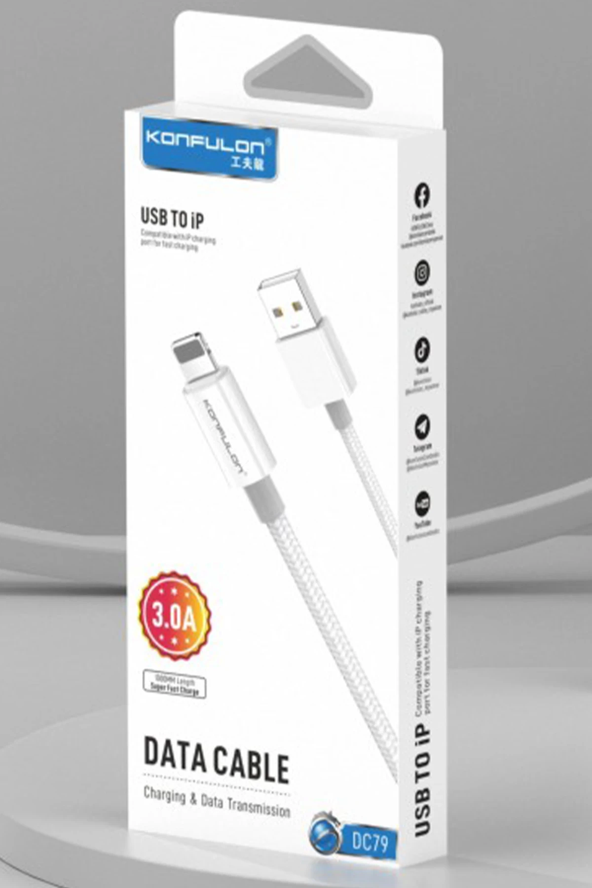 Konfulon DC79 1M 3A USB to Lightning Hızlı Şarj Kablo - Beyaz — görsel 4