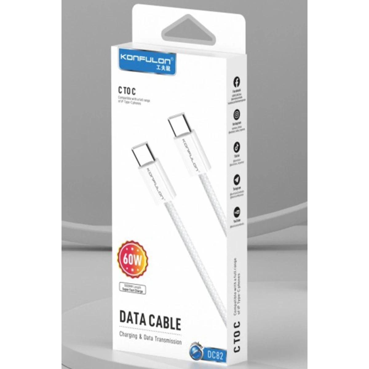 Konfulon DC82 1M 60W Type-C to Type-C  PD Hızlı Şarj Kablo - Beyaz — görsel 10