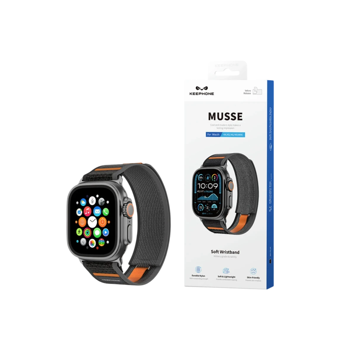 Keephone Apple Watch Ultra 2 49mm Musse Kumaş Kordon - Siyah