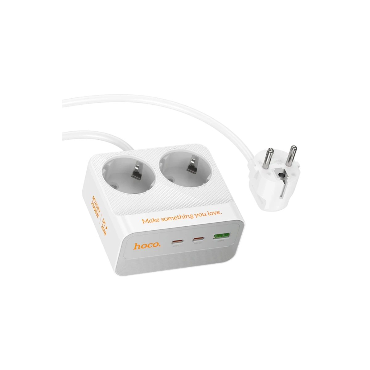 Hoco. AC27 Descanso 5in1 2M 2500W Priz Dönüştürücü - Beyaz