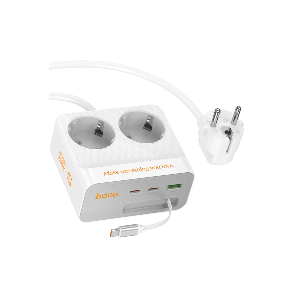 Hoco. AC28 Descanso 6in1 2M 2500W Priz Dönüştürücü - Beyaz