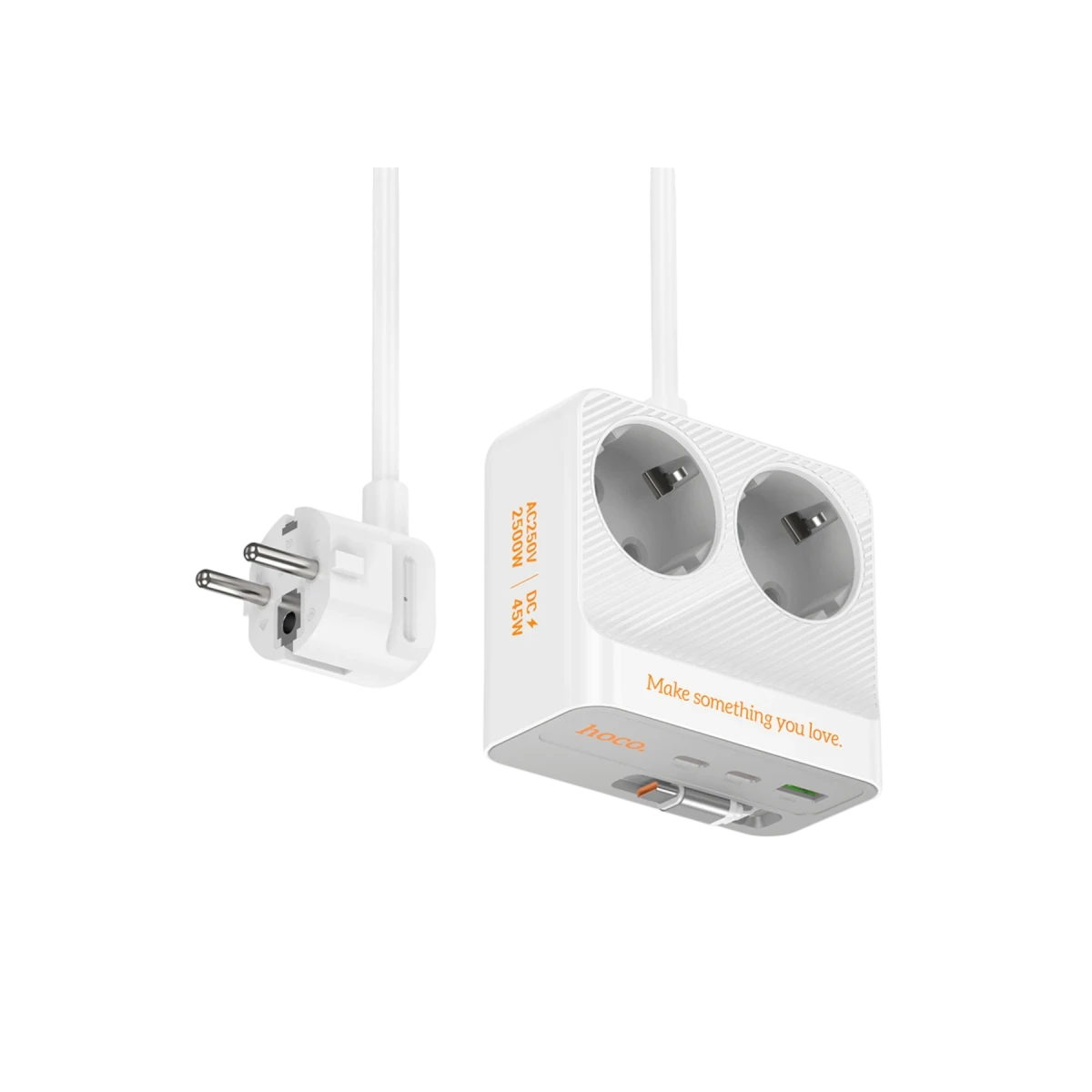 Hoco. AC28 Descanso 6in1 2M 2500W Priz Dönüştürücü - Beyaz