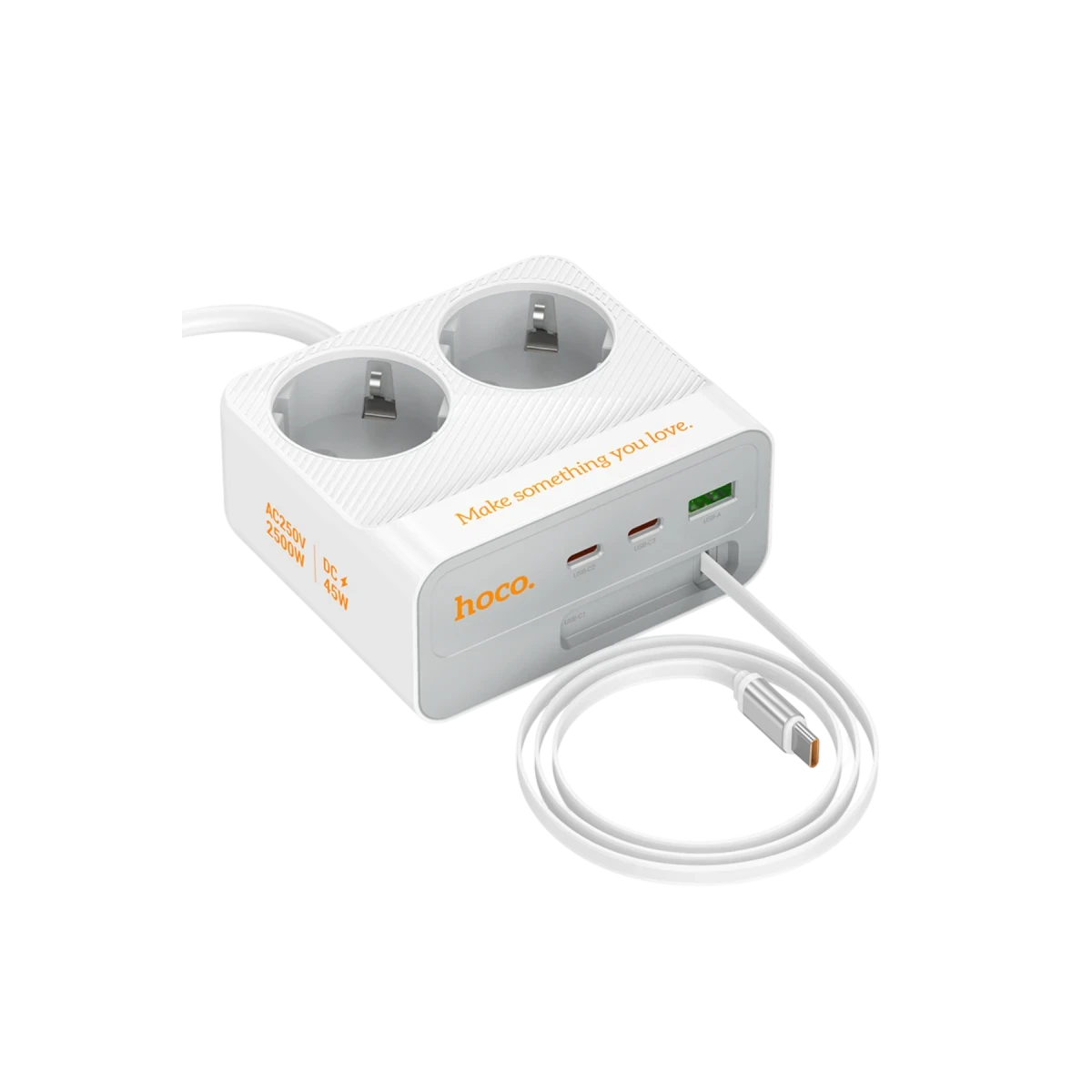 Hoco. AC28 Descanso 6in1 2M 2500W Priz Dönüştürücü - Beyaz