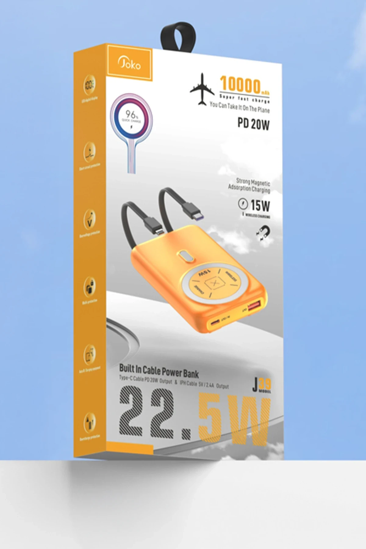Joko J39 10.000 mAh 20W PD Dahili Kablolu Magsafe Powerbank - Siyah — görsel 6