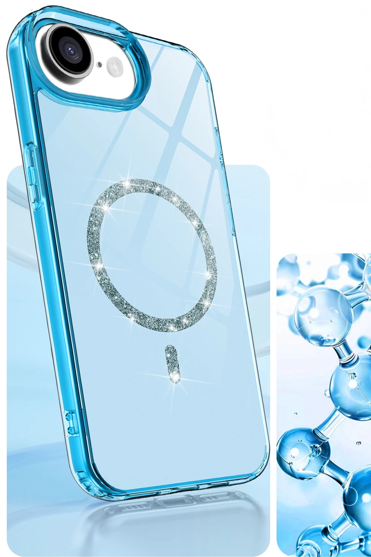 Newface Apple iPhone 16E Live Diamond Magsafe Kapak - Mavi